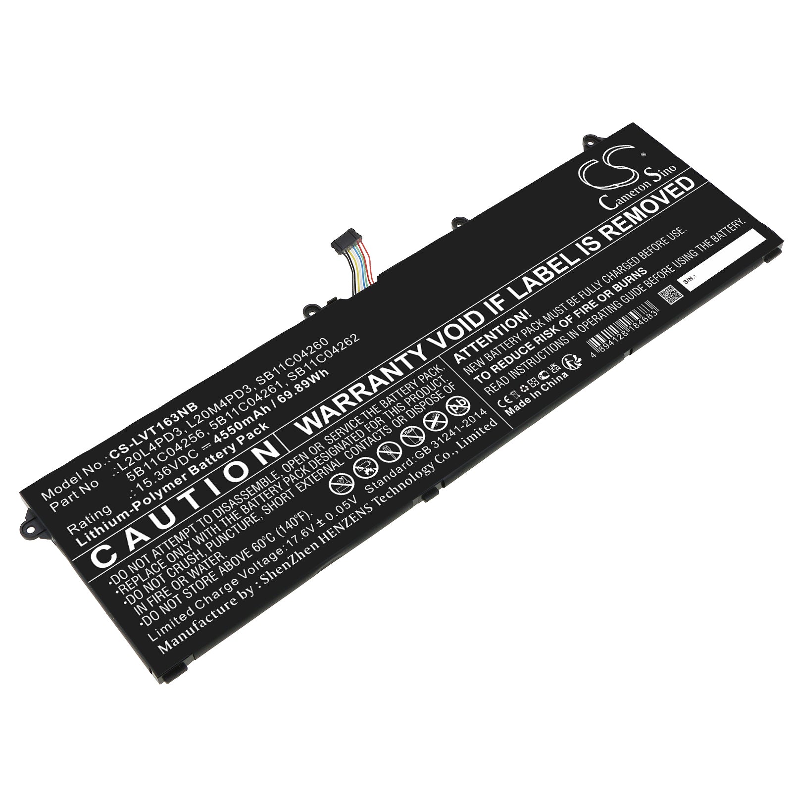 Li-Polymer, Notebook, Laptop Battery fits Lenovo Legion S7 15ach6 82k8000efr, Legion S7 15ach6 82k80015br, 15.36V, 4550mAh Notebook, Laptop Cameron Sino Technology Limited