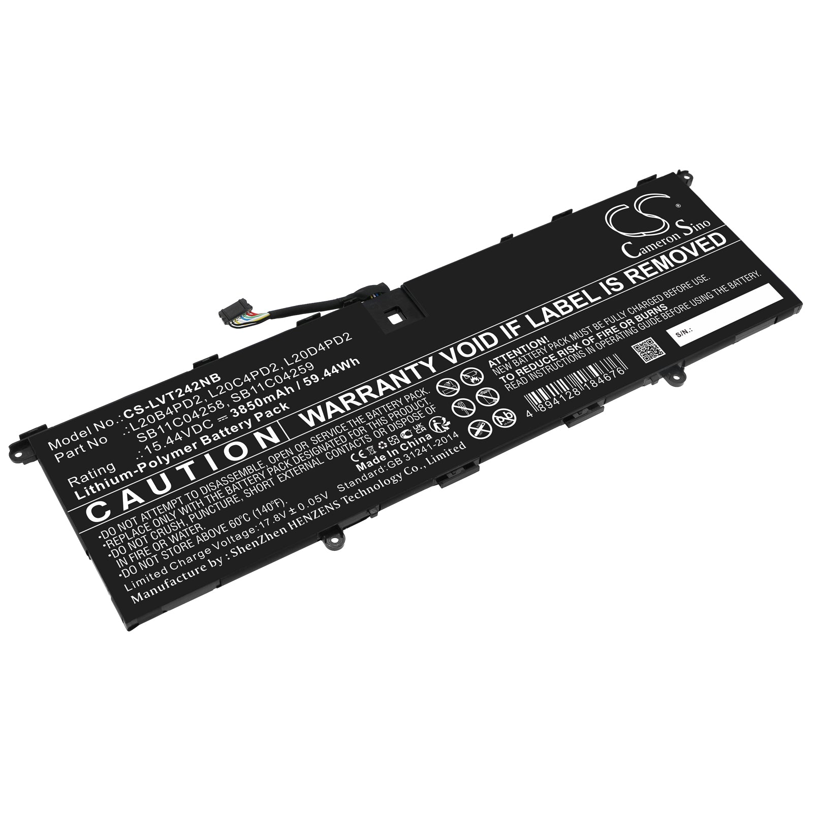 Li-Polymer, Notebook, Laptop Battery fits Lenovo Thinkbook 14p G2 Ach 20yn0003k, Thinkbook 14p G2 Ach 20yn0005m, 15.44V, 3850mAh Notebook, Laptop Cameron Sino Technology Limited