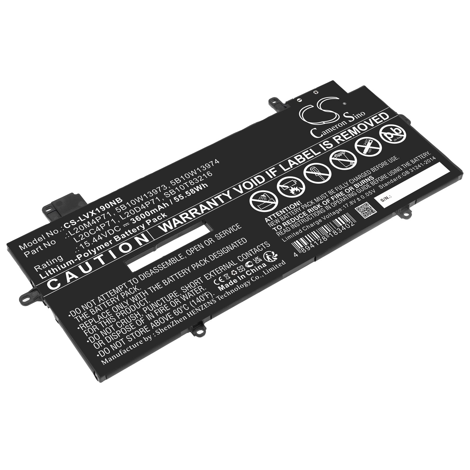 Li-Polymer, Notebook, Laptop Battery fits Lenovo Thinkpad X1 Carbon G9 20xw002d, Thinkpad X1 Carbon G9 20xw005g, 15.44V, 3600mAh Notebook, Laptop Cameron Sino Technology Limited