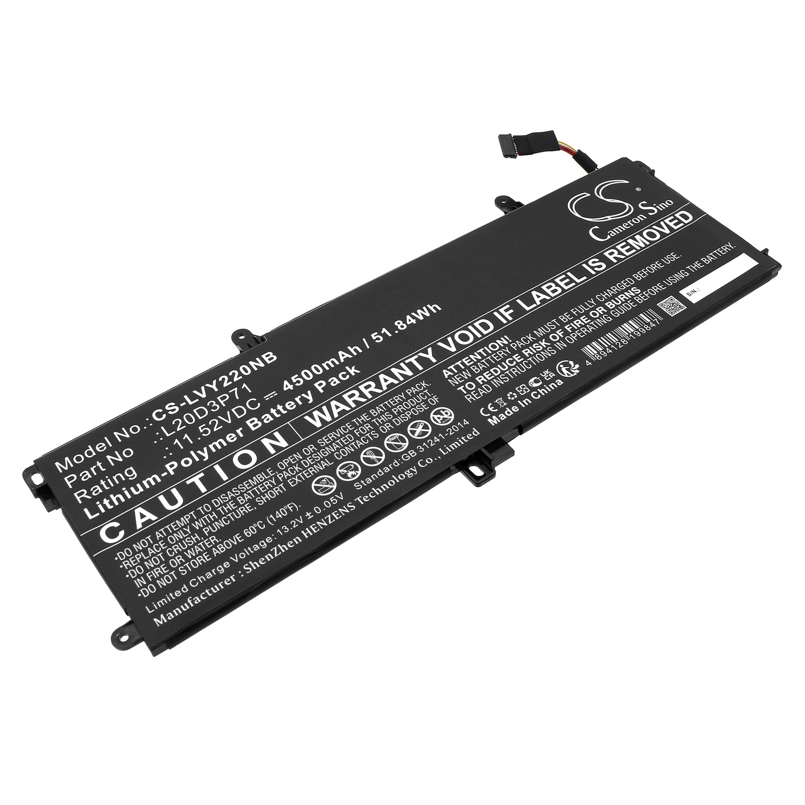Li-Polymer, Notebook, Laptop Battery fits Lenovo Thinkpad X13 Yoga G2, Thinkpad X13 Yoga G2 20w80007z, 11.52V, 4500mAh Notebook, Laptop Cameron Sino Technology Limited