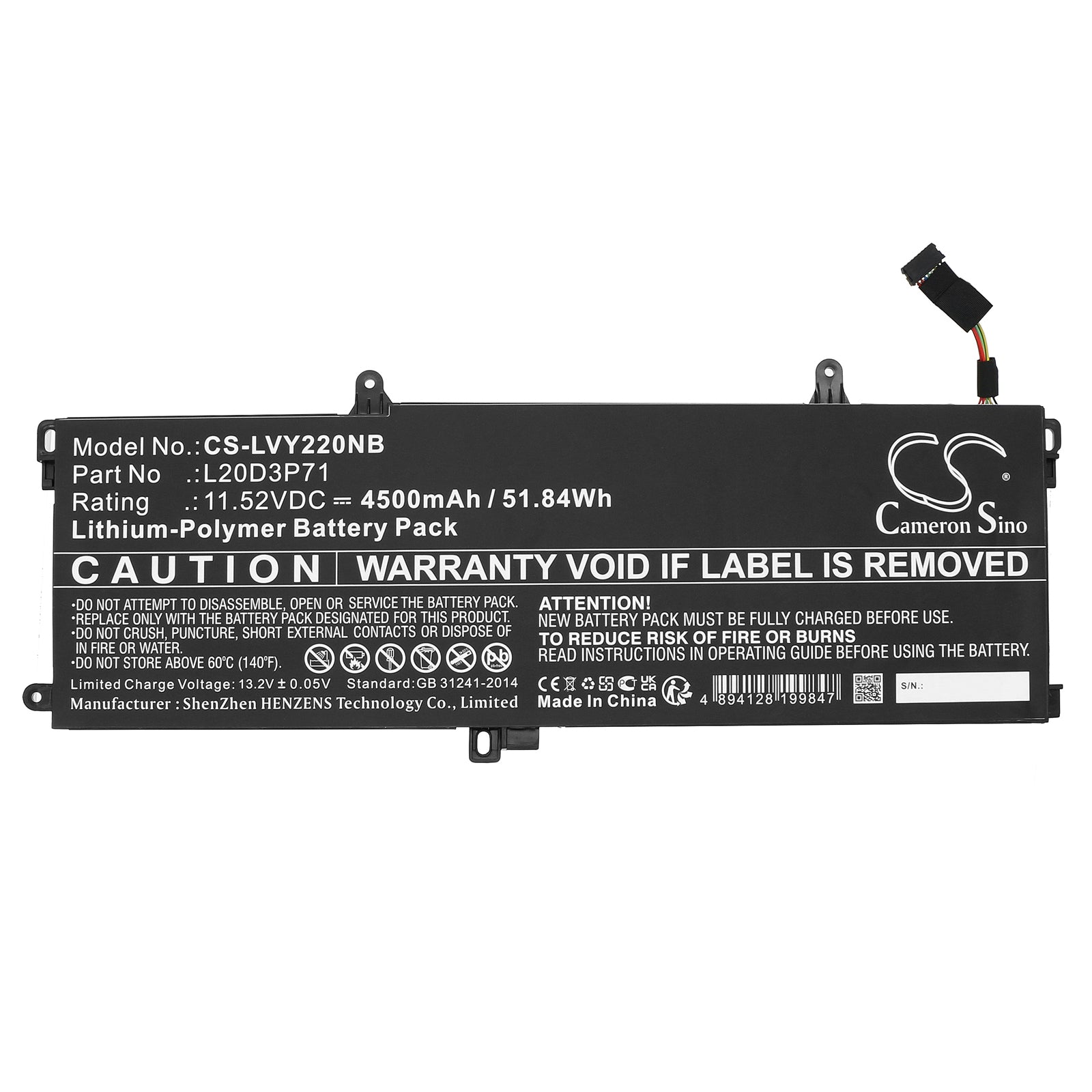 Li-Polymer, Notebook, Laptop Battery fits Lenovo Thinkpad X13 Yoga G2, Thinkpad X13 Yoga G2 20w80007z, 11.52V, 4500mAh Notebook, Laptop Cameron Sino Technology Limited