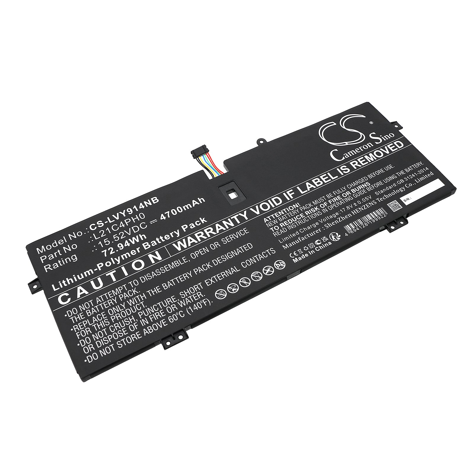 Li-Polymer, Notebook, Laptop Battery fits Lenovo 82lu0005sb, 82lu000cmj, 15.52V, 4700mAh Notebook, Laptop Cameron Sino Technology Limited