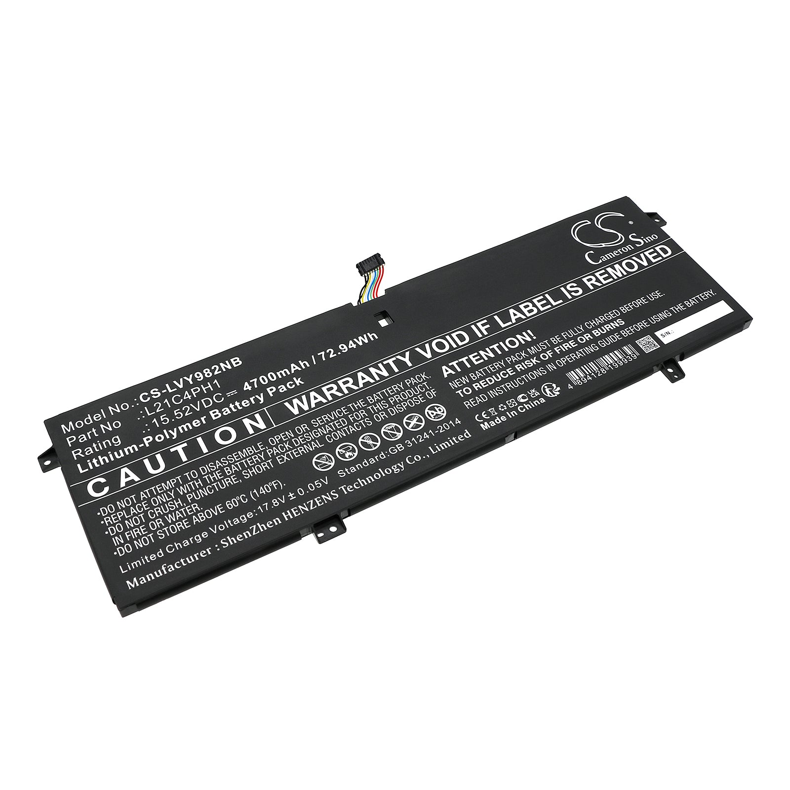 Li-Polymer, Notebook, Laptop Battery fits Lenovo Yoga Slim 9 14iap7 82t00002sp, Yoga Slim 9 14iap7 82t00003ge, 15.52V, 4700mAh Notebook, Laptop Cameron Sino Technology Limited