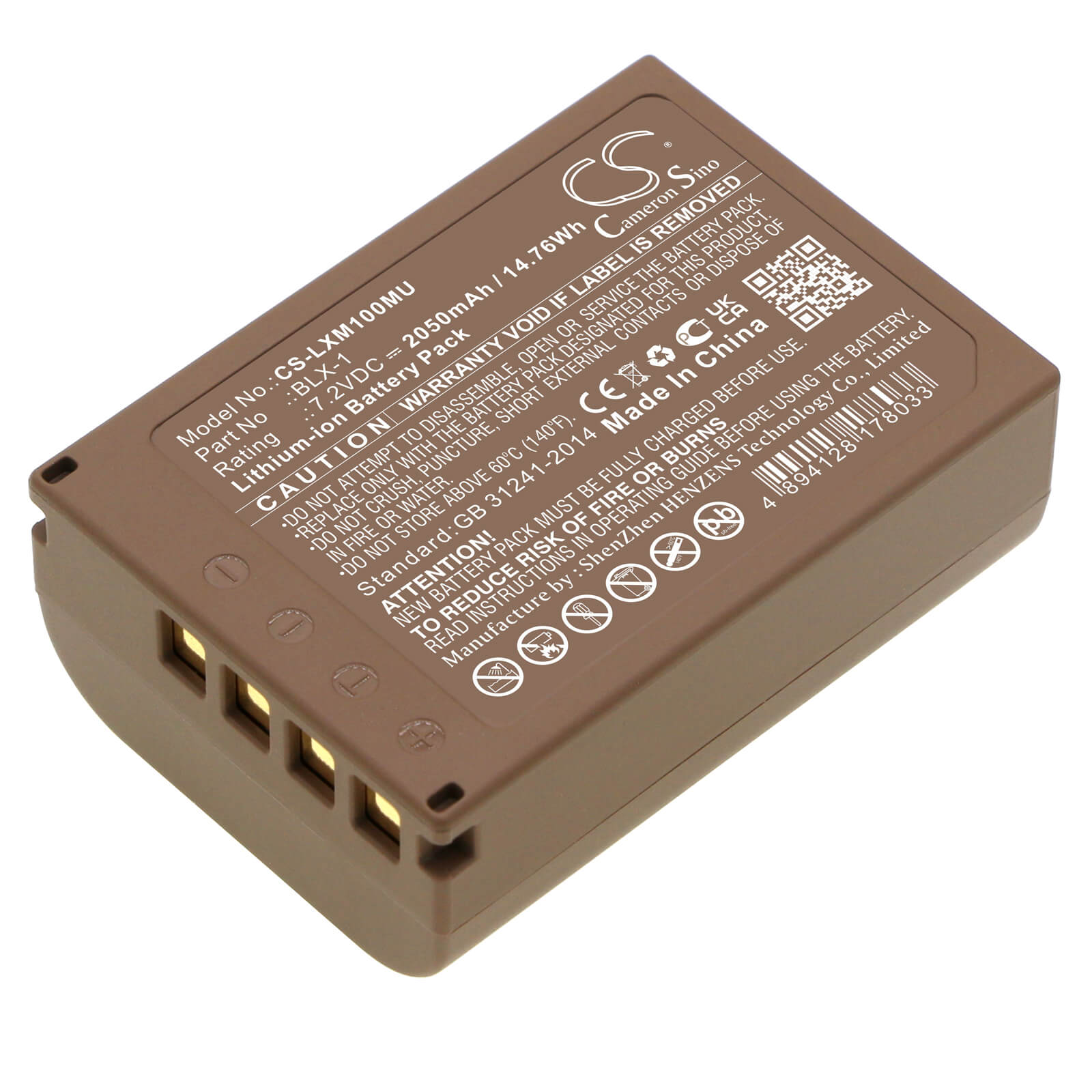 Li-ion Battery fits Olympus, Om System Om-1, Om-1 Mirrorless 7.2V, 2050mAh / 14.76Wh Camera Cameron Sino Technology Limited
