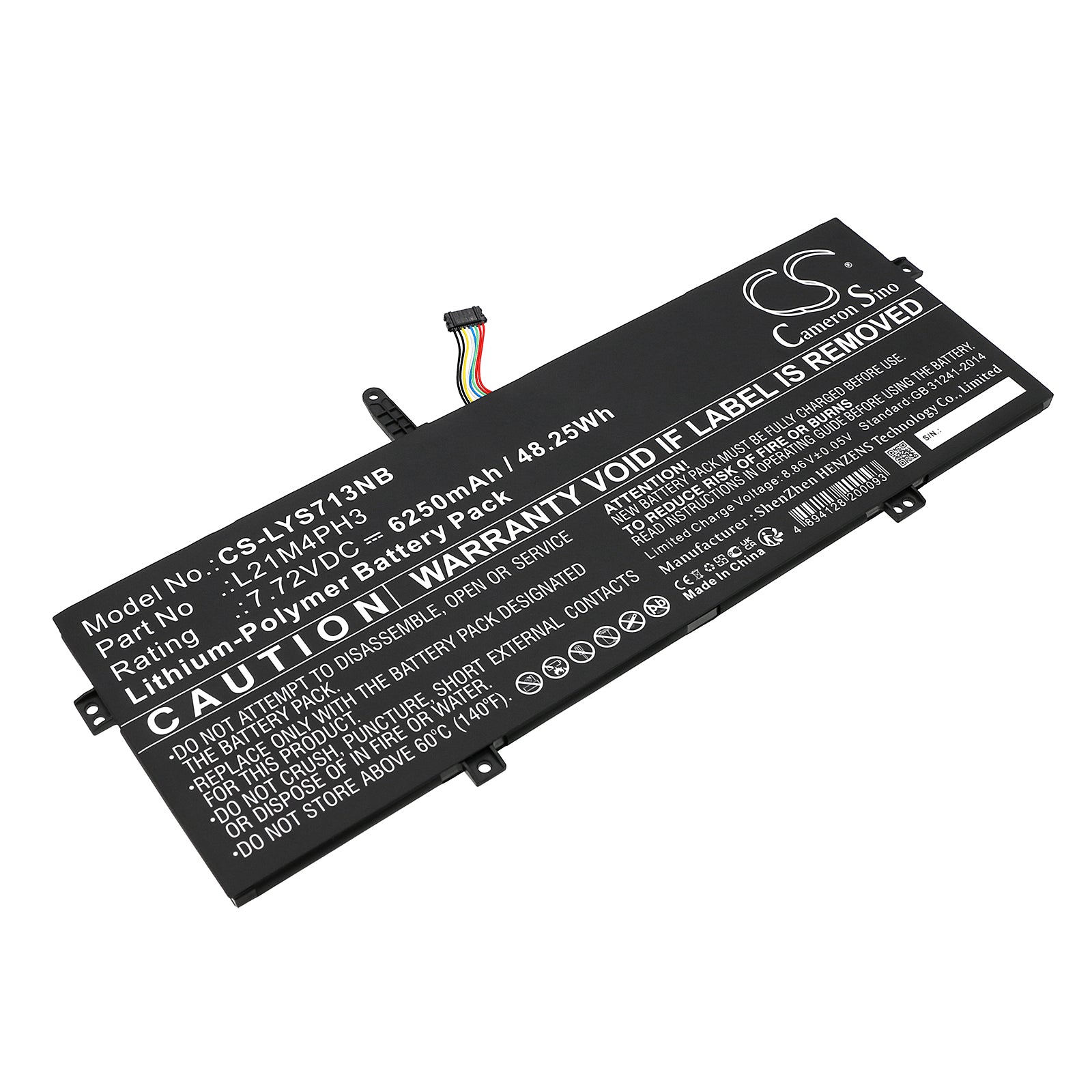 Li-Polymer, Notebook, Laptop Battery fits Lenovo Yoga Slim 7 Carbon 13iap7 82u9, Yoga Slim 7 Carbon 13iap7 82u9, 7.72V, 6250mAh Notebook, Laptop Cameron Sino Technology Limited