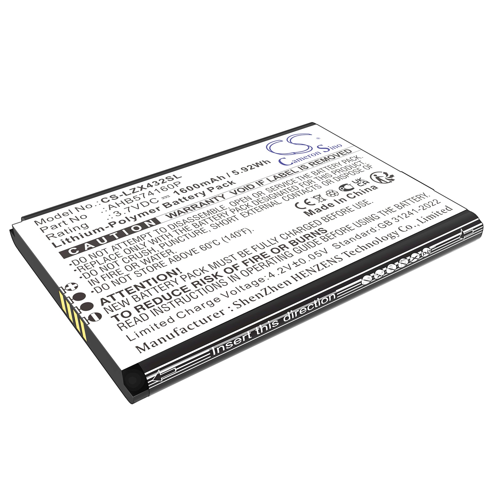 3.7V, Li-Polymer, 1600mAh, Battery fits Launch X431, X431 Diagun, 5.92Wh Diagnostic Scanner Cameron Sino Technology Limited