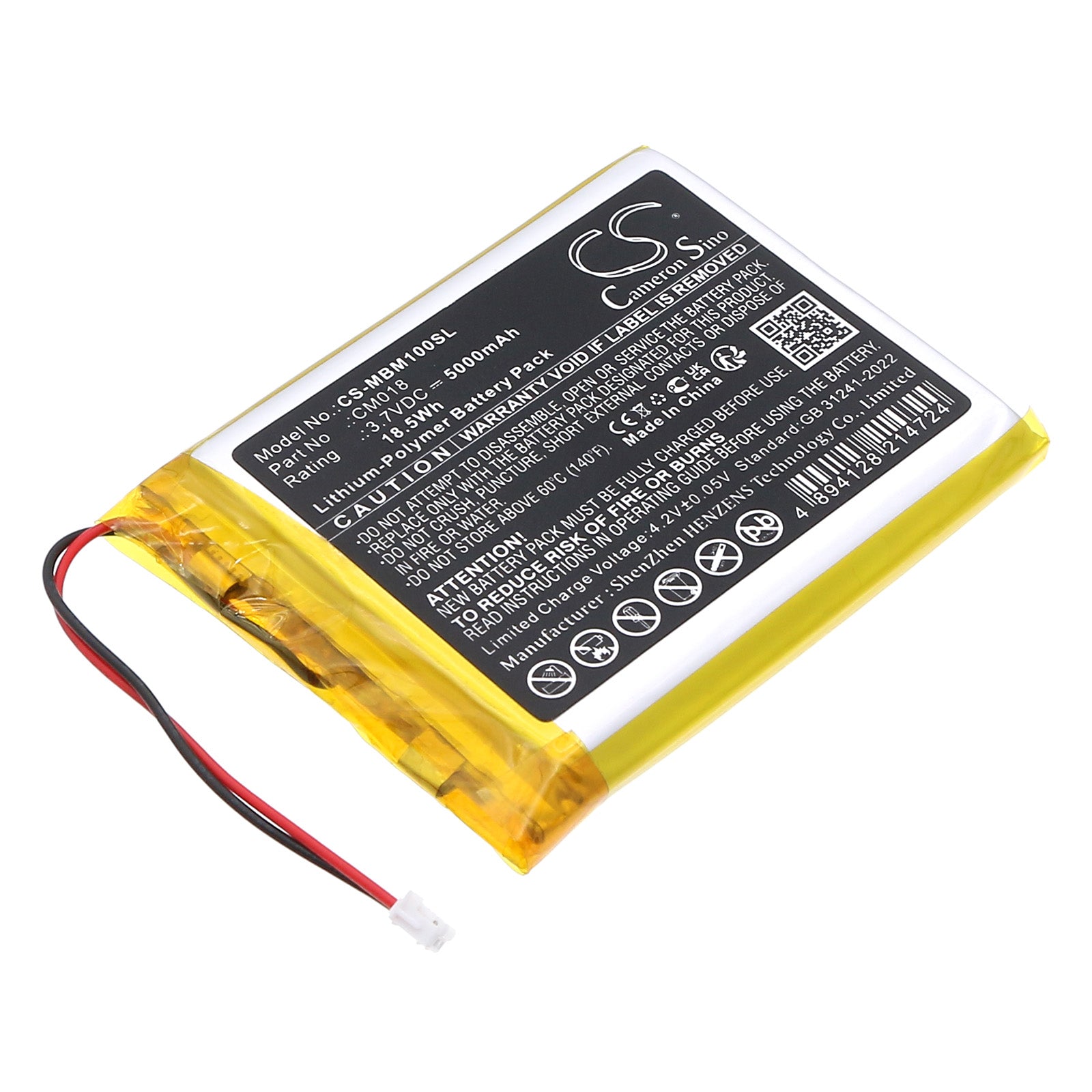 3.7V, Li-Polymer, 5000mAh, Battery fits Imilab M1, 18.5Wh Home Security Camera Cameron Sino Technology Limited