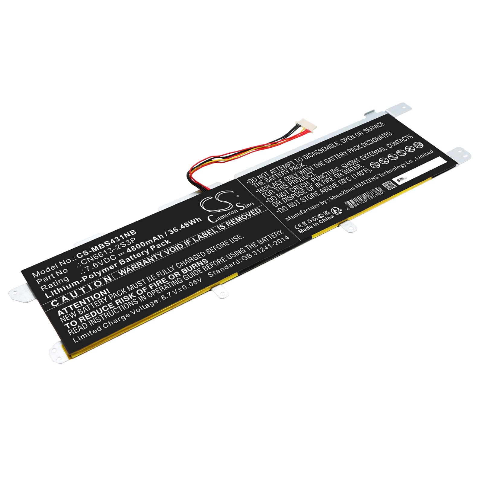 Li-Polymer, Notebook, Laptop Battery fits Avita Liber 13.3, Ns14a2, 7.6V, 4800mAh Notebook, Laptop Cameron Sino Technology Limited