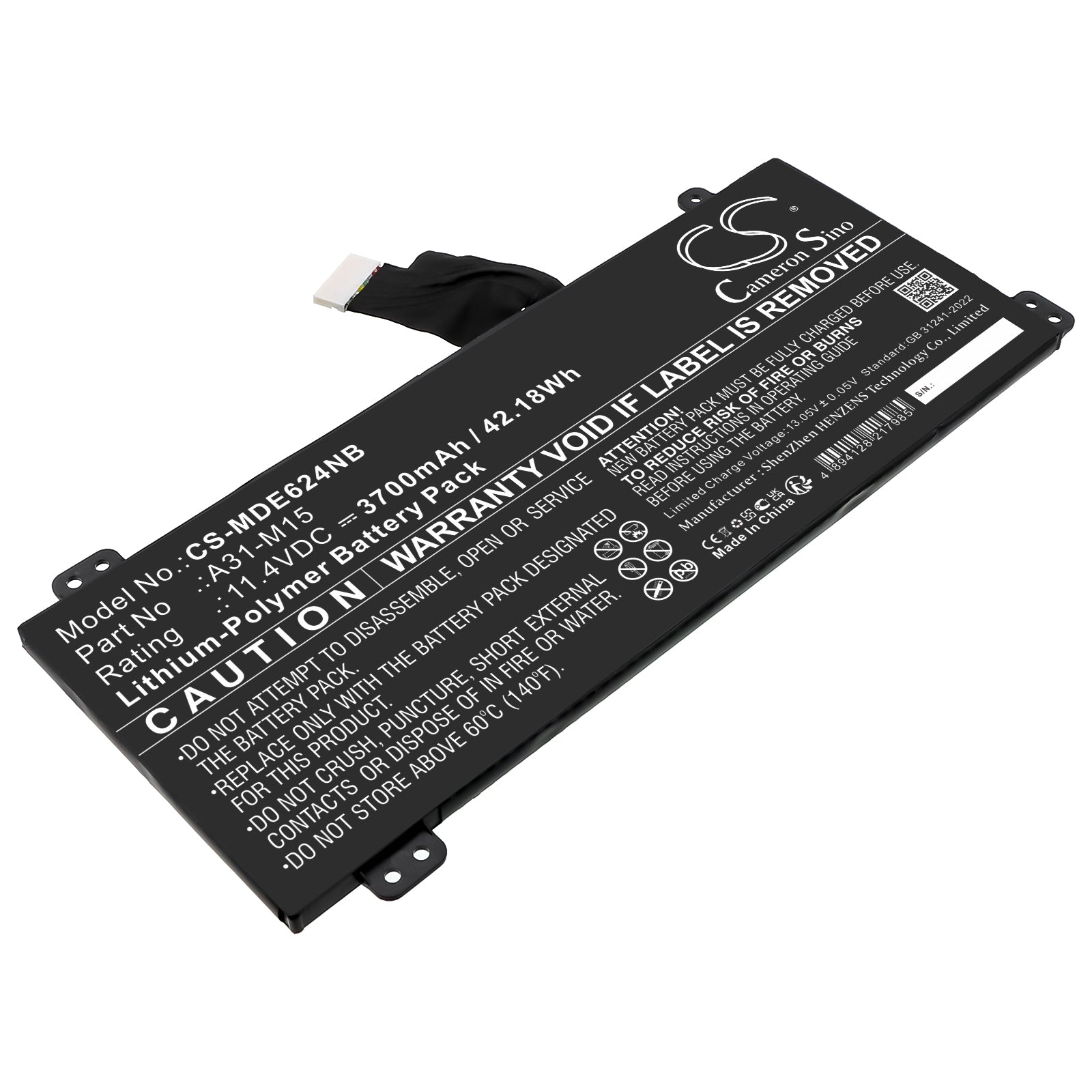 11.4V, Li-Polymer, 3700mAh, Battery fits Medion Akoya E6245, Akoya E6245(MD 61126 MSN 30025295), 42.18Wh Notebook, Laptop Cameron Sino Technology Limited