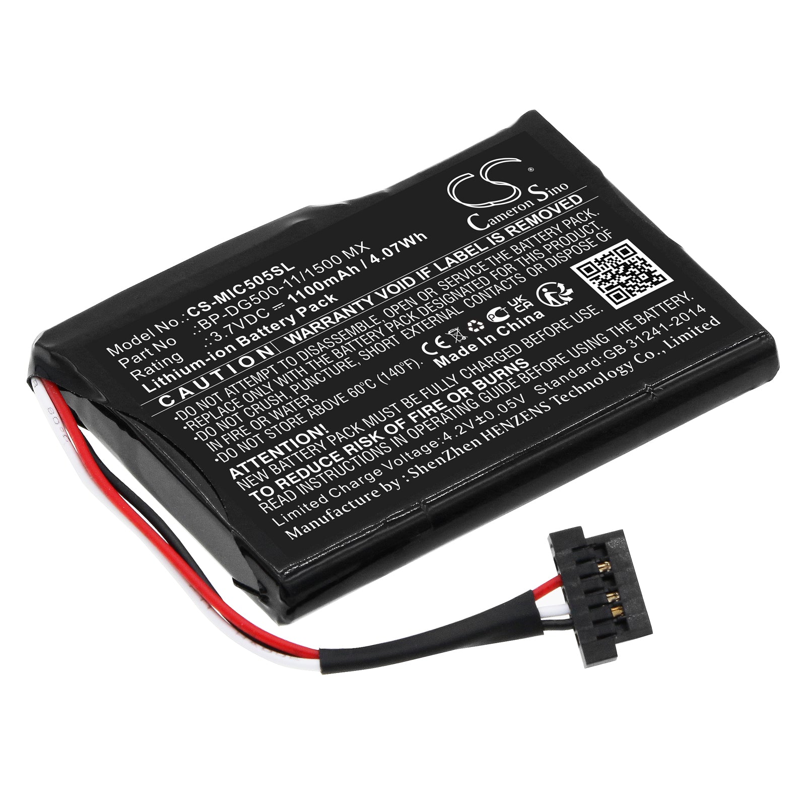 Li-ion, Dashcam Battery fits Magellan Cyclo 500 Hc, Cyclo 505 Hc, 3.7V, 1100mAh Dashcam Cameron Sino Technology Limited
