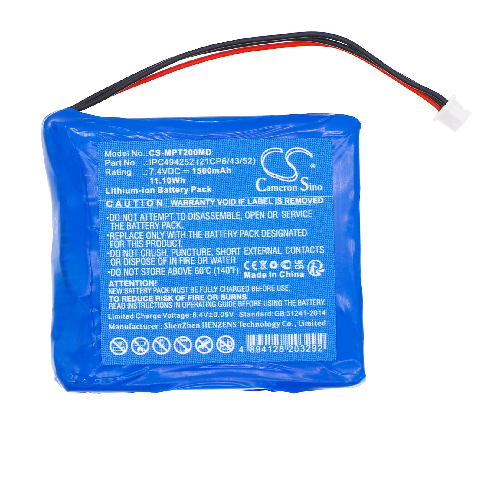 Li-ion, Medical Battery fits Medcaptain Tp-20s, 7.4V, 1500mAh Medical Cameron Sino Technology Limited