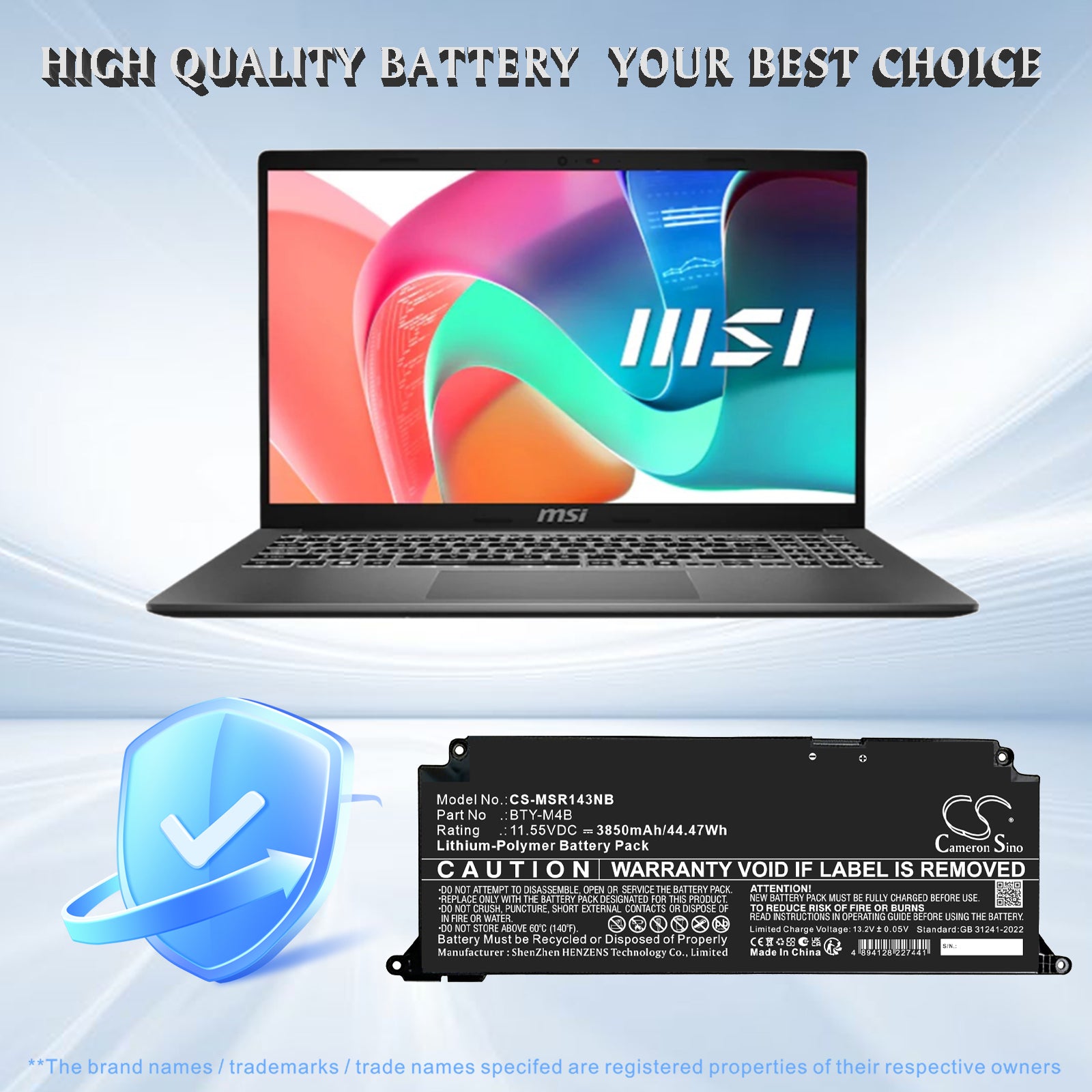 11.55V, Li-Polymer, 3850mAh, Battery fits MSI F13MG-206XES, Modern 14, 44.47Wh Notebook, Laptop Cameron Sino Technology Limited