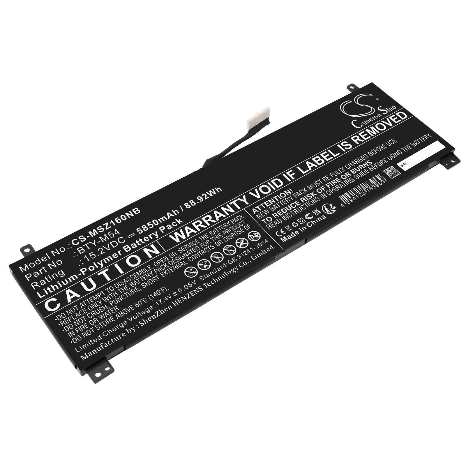 Li-Polymer, Notebook, Laptop Battery fits Msi Creator Z16 A11ue-019es, Creator Z16 A11ue-020xes, 15.2V, 5850mAh Notebook, Laptop Cameron Sino Technology Limited