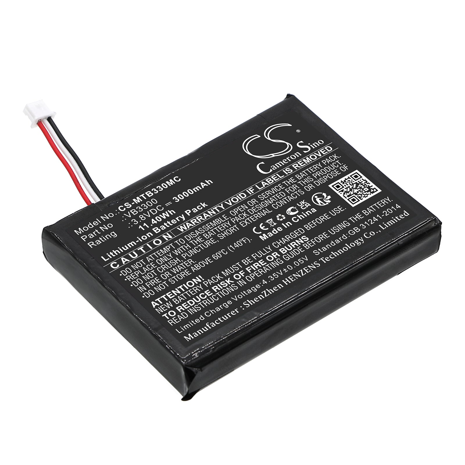 Li-ion, Body Camera Battery fits Motorola Vb400, Vb400 Body Camera, 3.8V, 3000mAh Body Camera Cameron Sino Technology Limited