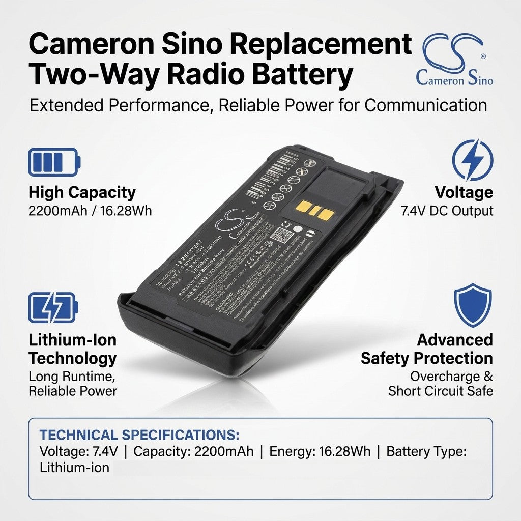 Motorola R5 Battery 7.4V 2200mAh Li Ion Replacement Pack 16.28Wh Fits PMNN4878 PMNN4888A PMNN4889A PMNN4890A Two-Way Radio Cameron Sino Technology Limited