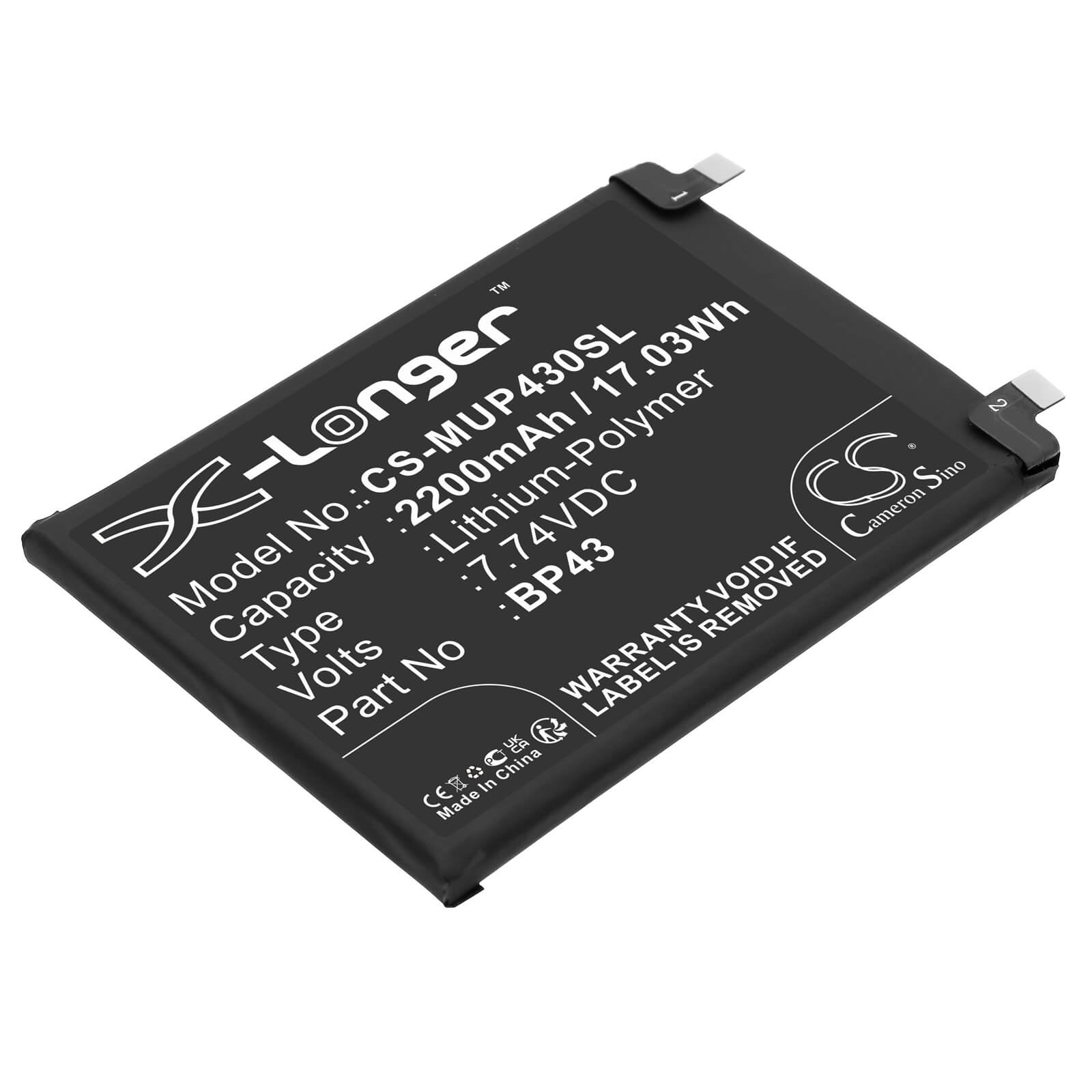 Li-Polymer Battery fits Xiaomi, Mix 4 7.74V, 2200mAh / 17.03Wh Mobile & SmartPhone Cameron Sino Technology Limited