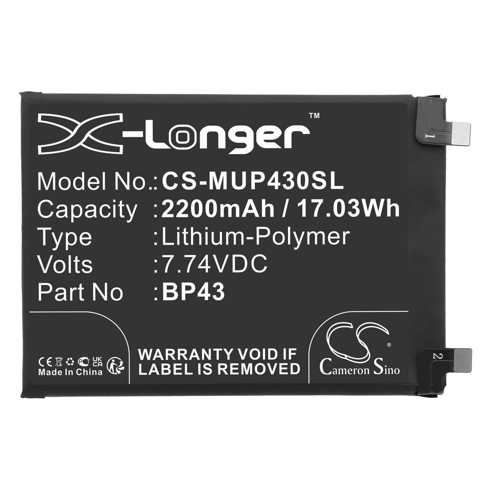 Li-Polymer Battery fits Xiaomi, Mix 4 7.74V, 2200mAh / 17.03Wh Mobile & SmartPhone Cameron Sino Technology Limited