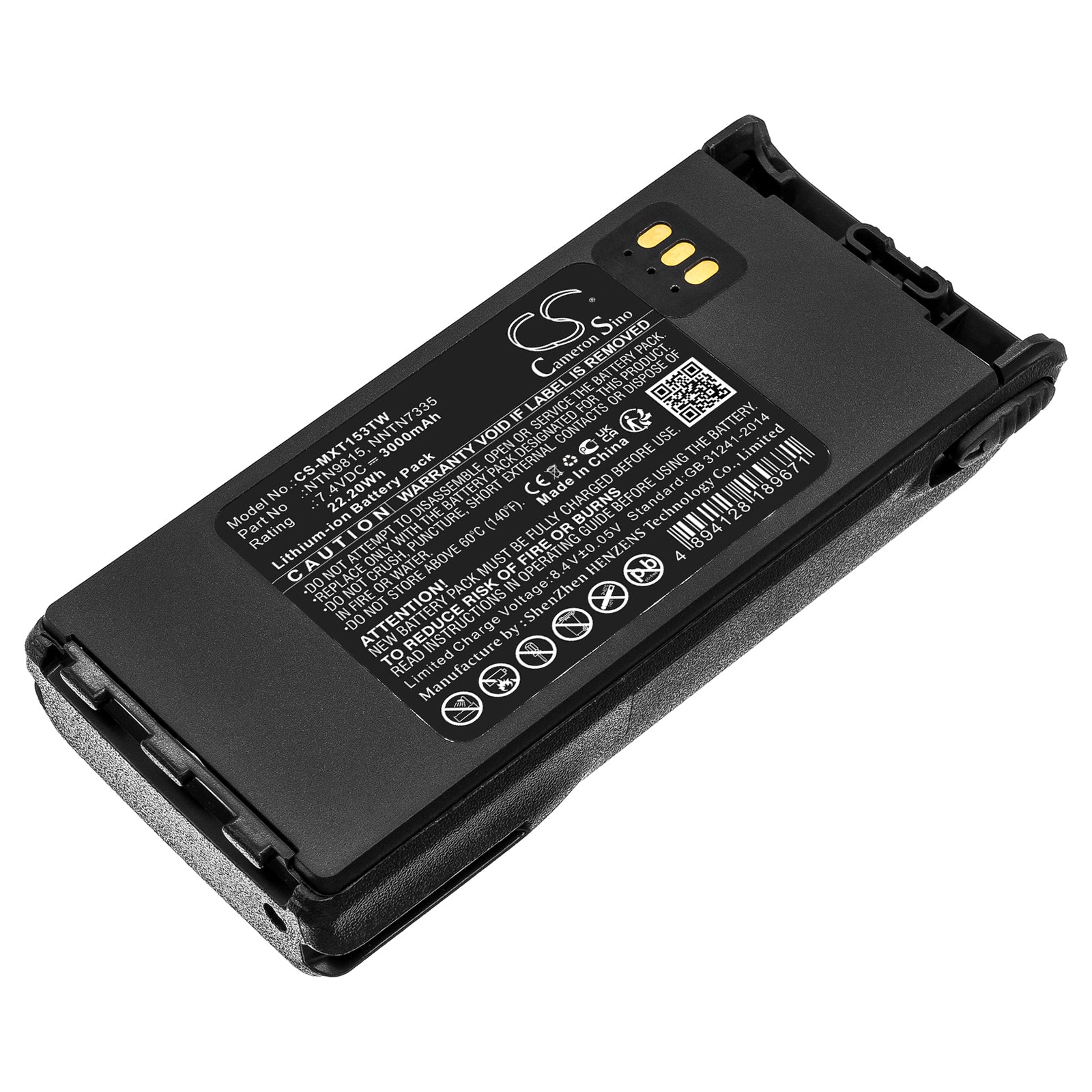 Li-ion, Two-Way Radio Battery fits Motorola Mt1500, Nt1500, 7.4V, 3000mAh Two-Way Radio Cameron Sino Technology Limited