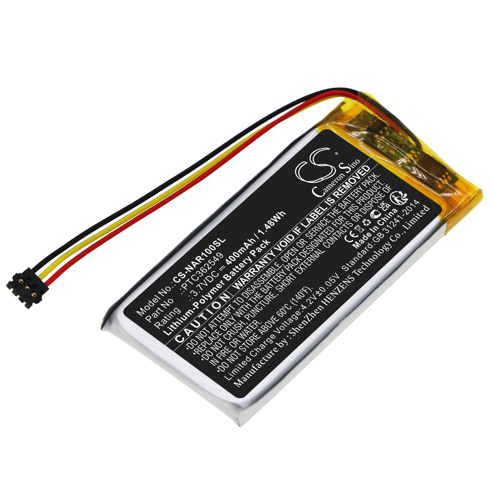 Li-Polymer, Home Security Camera Battery fits Arlo Avd1001-100nar, Smart Doorbell Hd Video Wired, 3.7V, 400mAh Home Security Camera Cameron Sino Technology Limited