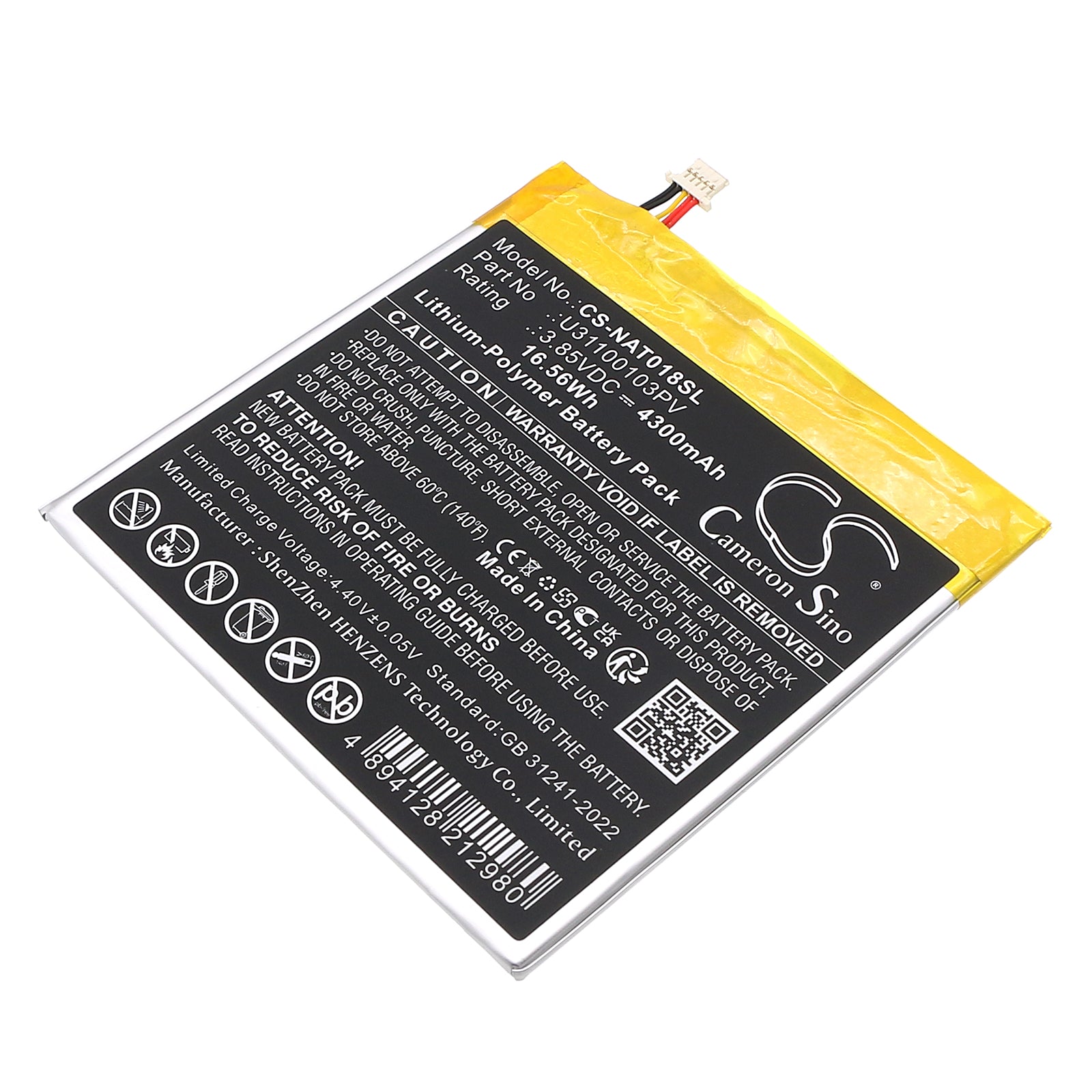 3.85V, Li-Polymer, 4300mAh, Battery fits ONN 100044018G, 100044018p, 16.56Wh Tablet Cameron Sino Technology Limited