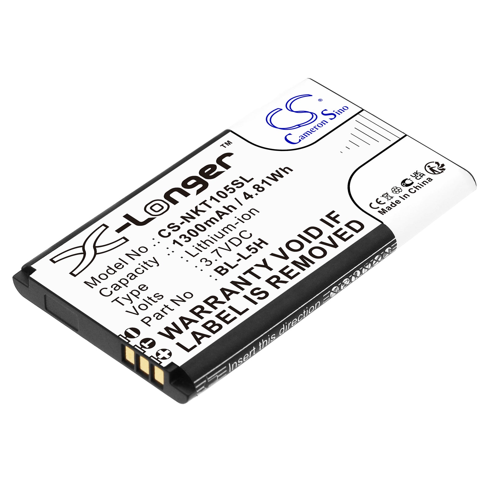 Li-ion, Mobile, SmartPhone Battery fits Nokia 105 2023, 105 4g, 3.7V, 1300mAh Mobile, SmartPhone Cameron Sino Technology Limited