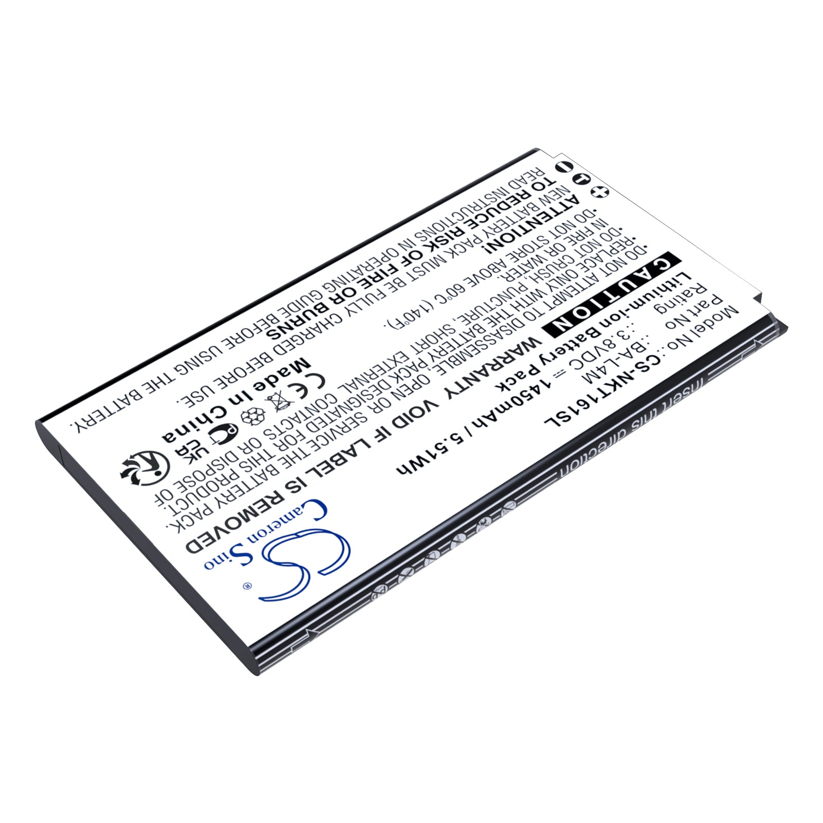 3.8V, Li-ion, 1450mAh, Battery fits Nokia 220 4G, 225, 5.51Wh Mobile, SmartPhone Cameron Sino Technology Limited