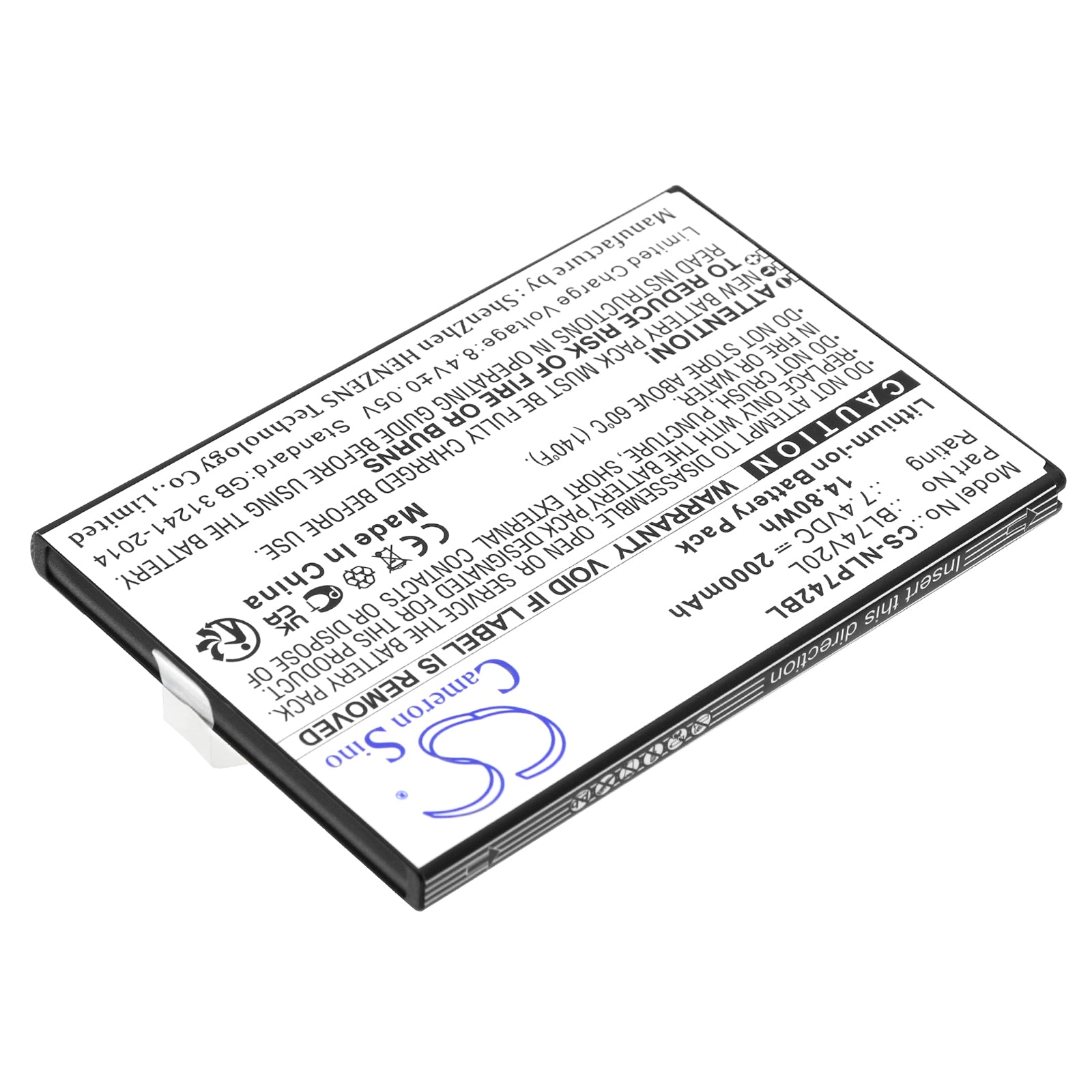 Li-ion, Payment Terminal Battery fits Newland N900, Sp600, 7.4V, 2000mAh Payment Terminal Cameron Sino Technology Limited