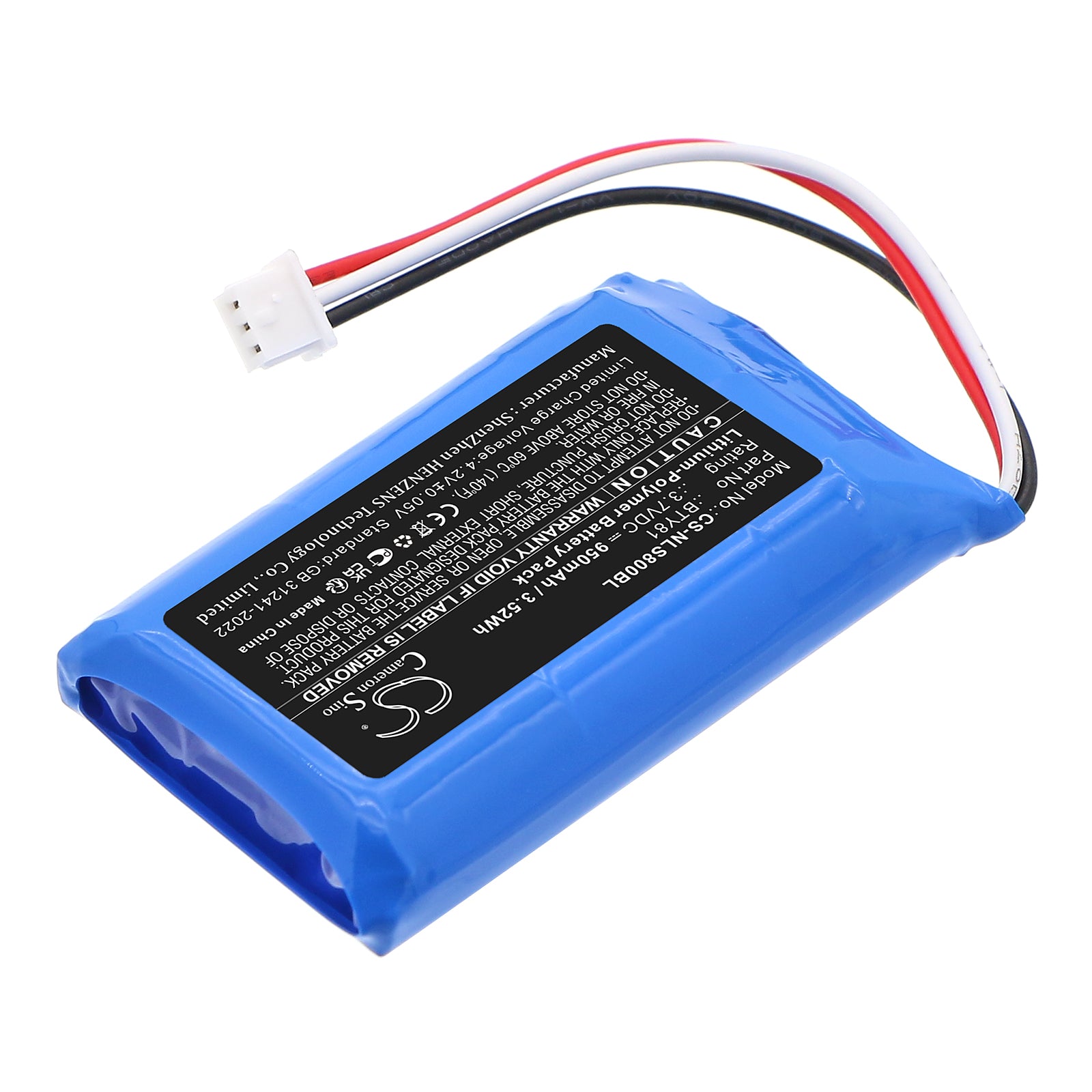 3.7V, Li-Polymer, 950mAh, Battery fits Newland NLS-BS80, 3.52Wh Barcode Scanner Cameron Sino Technology Limited