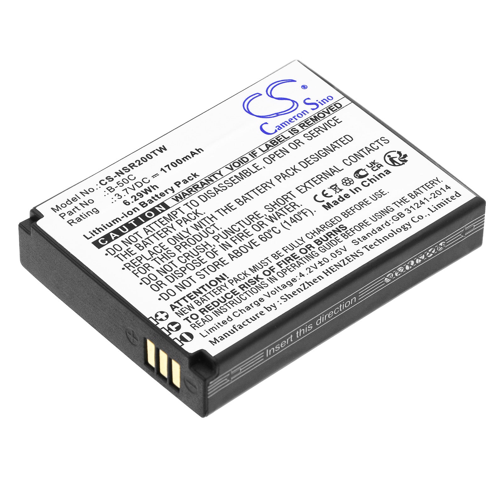 Li-ion, Two-Way Radio Battery fits Inrico B01, B02, 3.7V, 1700mAh Two-Way Radio Cameron Sino Technology Limited