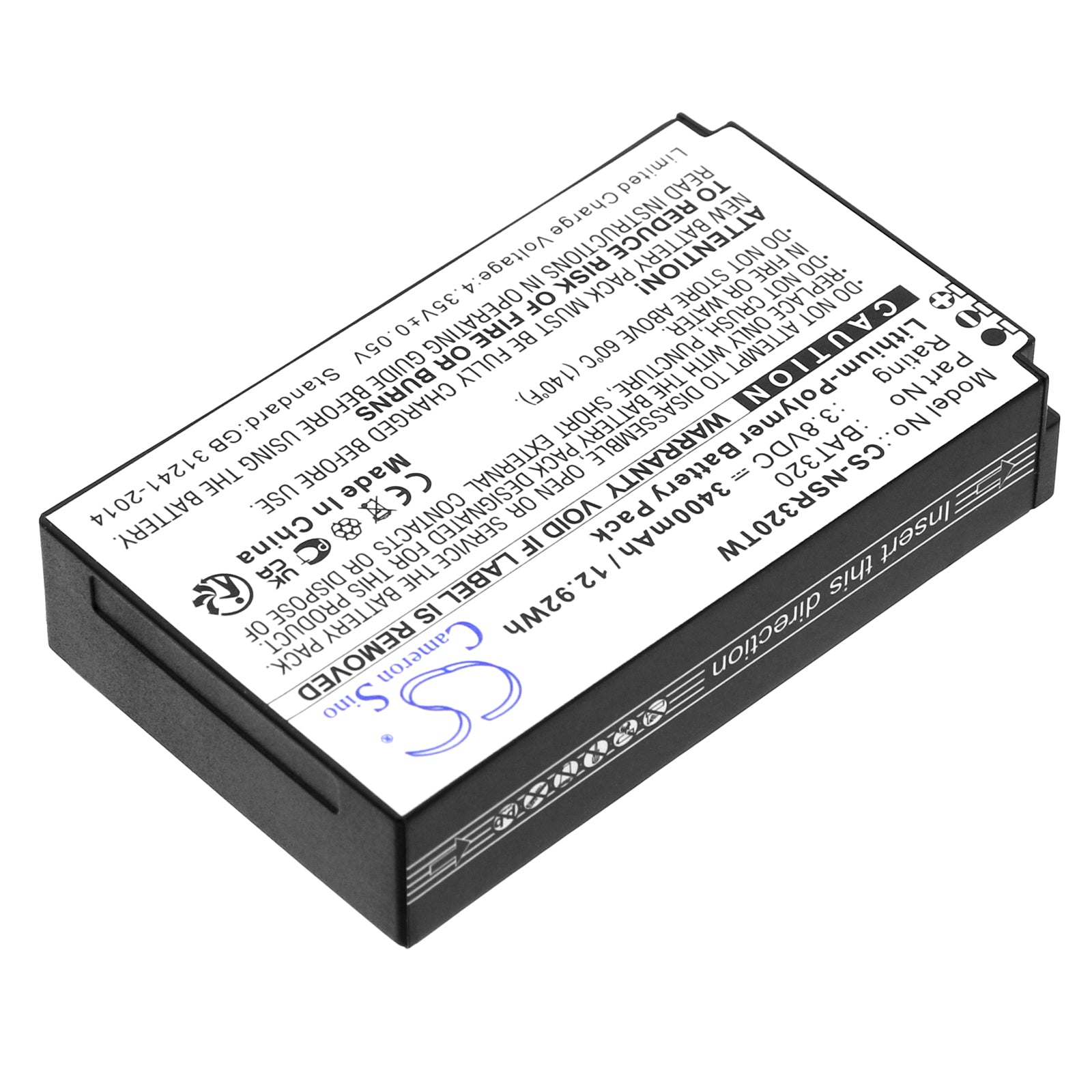 Li-Polymer, Two-Way Radio Battery fits Inrico T-298s, T320, 3.8V, 3400mAh Two-Way Radio Cameron Sino Technology Limited
