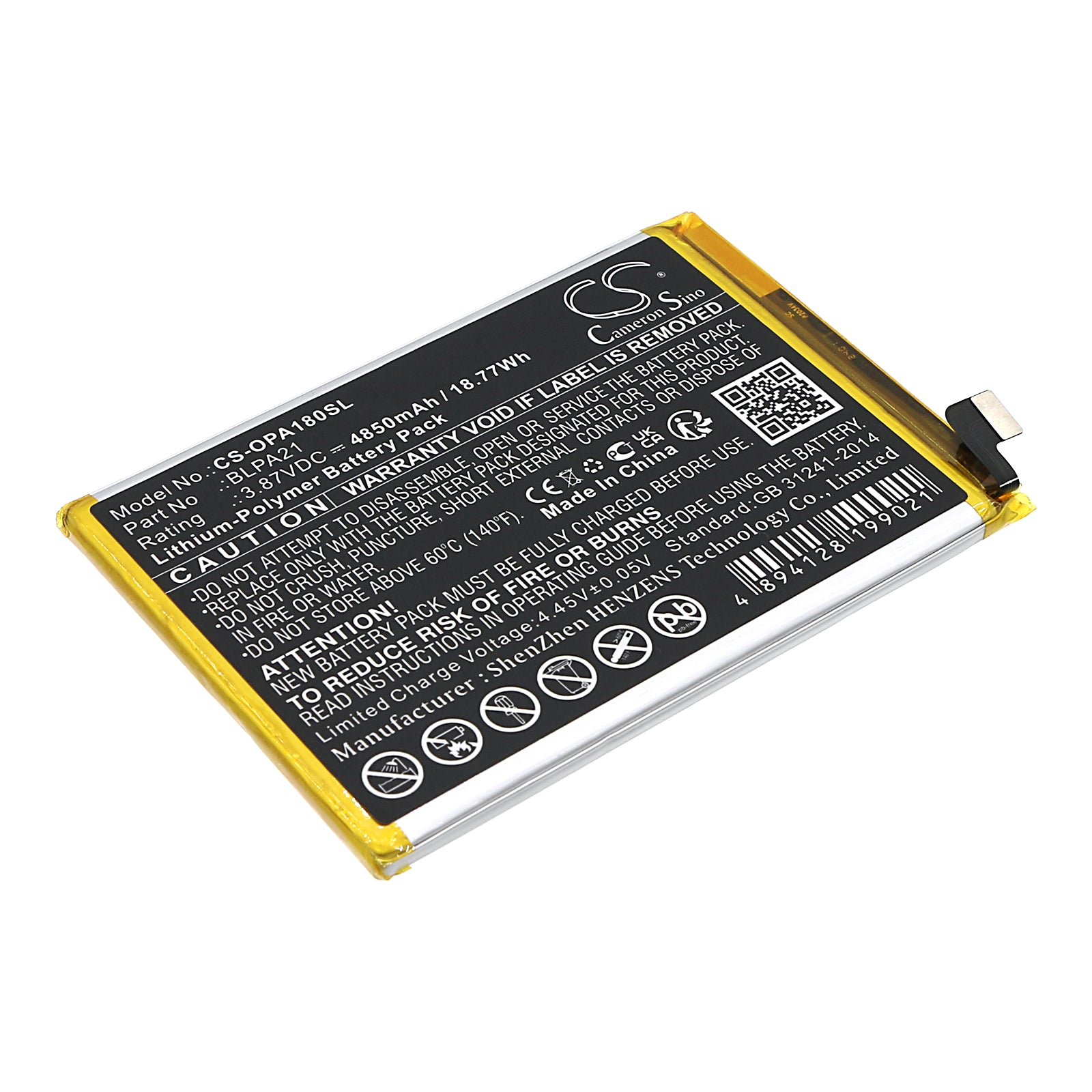 Li-Polymer, Mobile, SmartPhone Battery fits Oppo A18, Cph2591, 3.87V, 4850mAh Mobile, SmartPhone Cameron Sino Technology Limited
