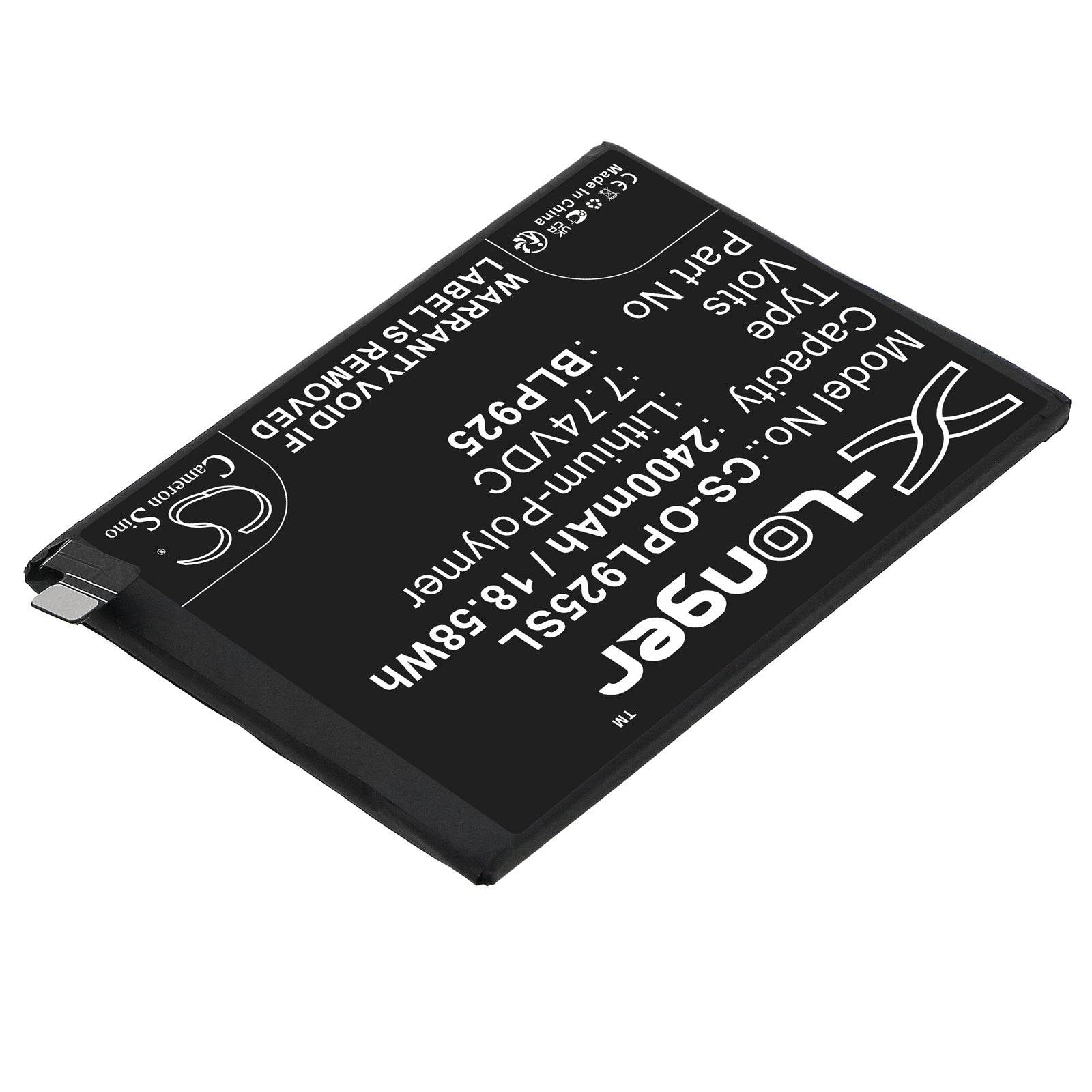 Li-Polymer, Mobile, SmartPhone Battery fits Oppo Realme Gt Neo 3 5g 2022 150w, Rmx3562, 7.74V, 2400mAh Mobile, SmartPhone Cameron Sino Technology Limited