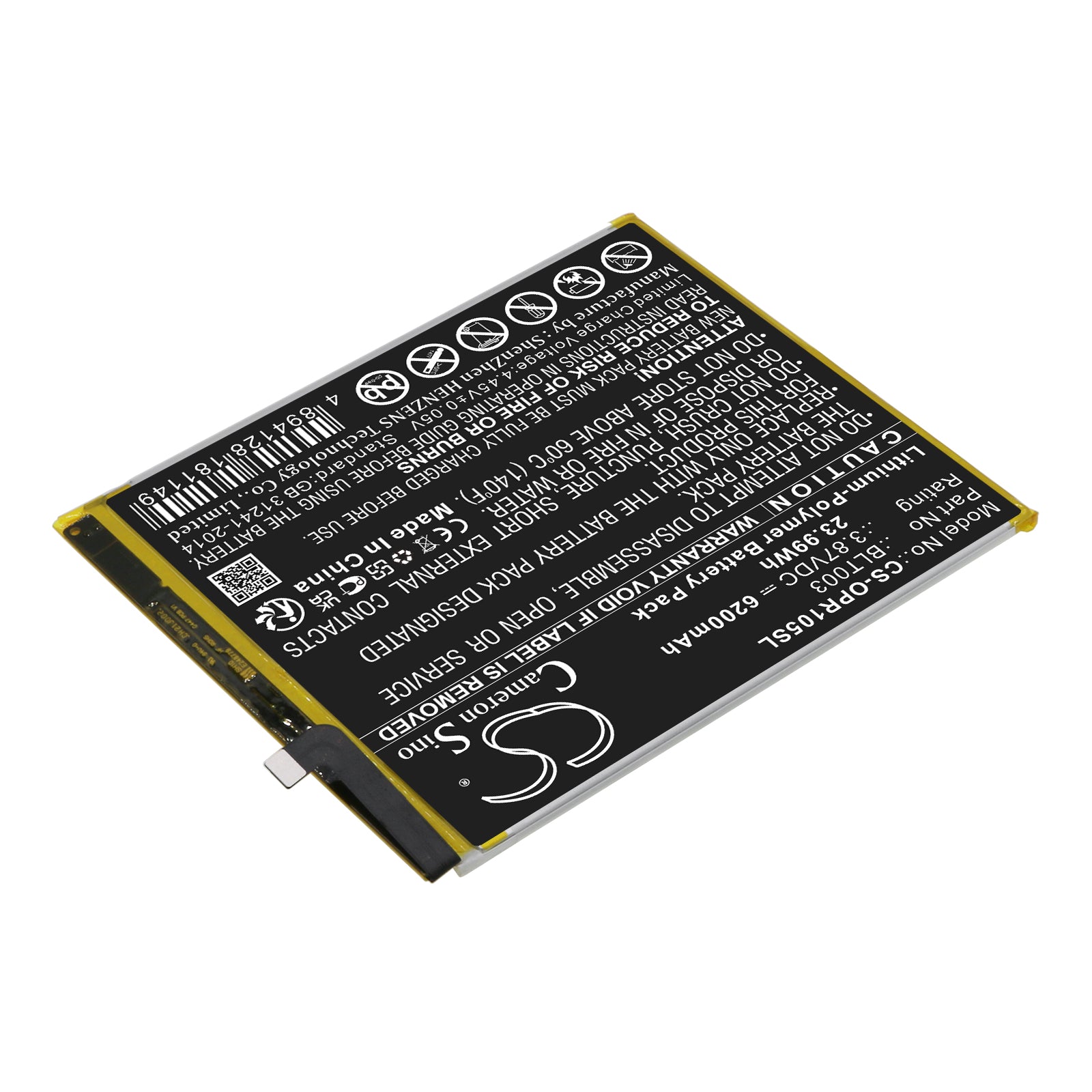 Li-Polymer, Tablet Battery fits Oppo Realme Pad Mini, Realme Pad Mini 4g, 3.87V, 6200mAh Tablet Cameron Sino Technology Limited