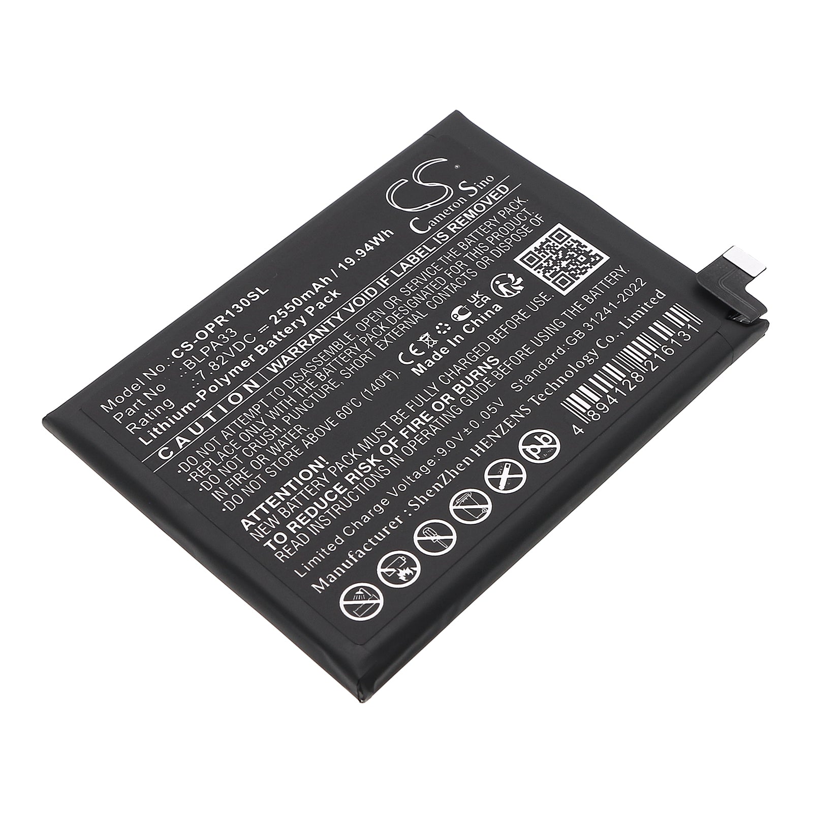 7.82V, Li-Polymer, 2550mAh, Battery fits OnePlus 12R 5G, Ace 3 5G, 19.94Wh Mobile, SmartPhone Cameron Sino Technology Limited