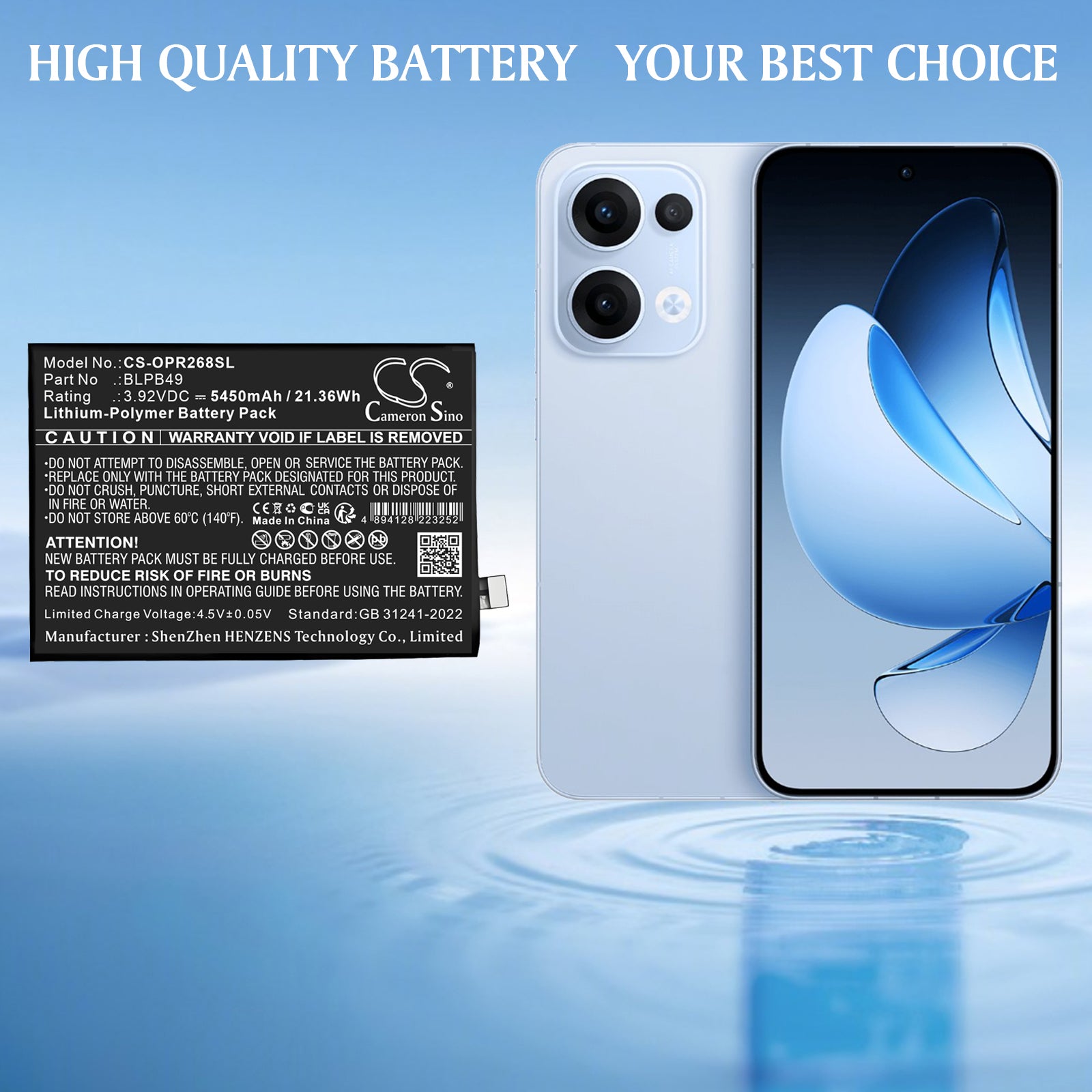 3.92V, Li-Polymer, 5450mAh, Battery fits Oppo CPH2689, PKM110, 21.36Wh Mobile, SmartPhone Cameron Sino Technology Limited