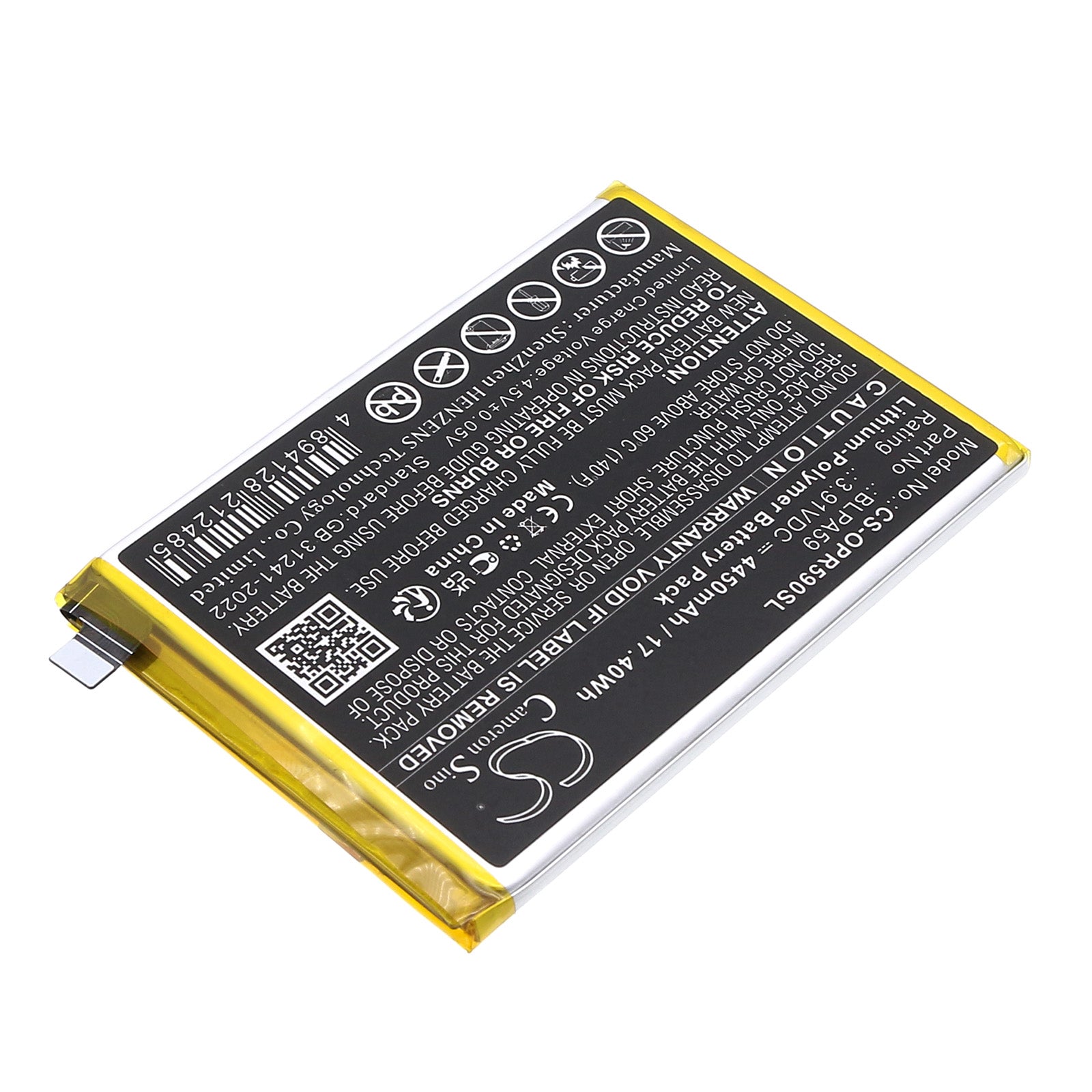 3.91V, Li-Polymer, 4450mAh, Battery fits Oppo CPH2625, Reno12, 17.4Wh Mobile, SmartPhone Cameron Sino Technology Limited