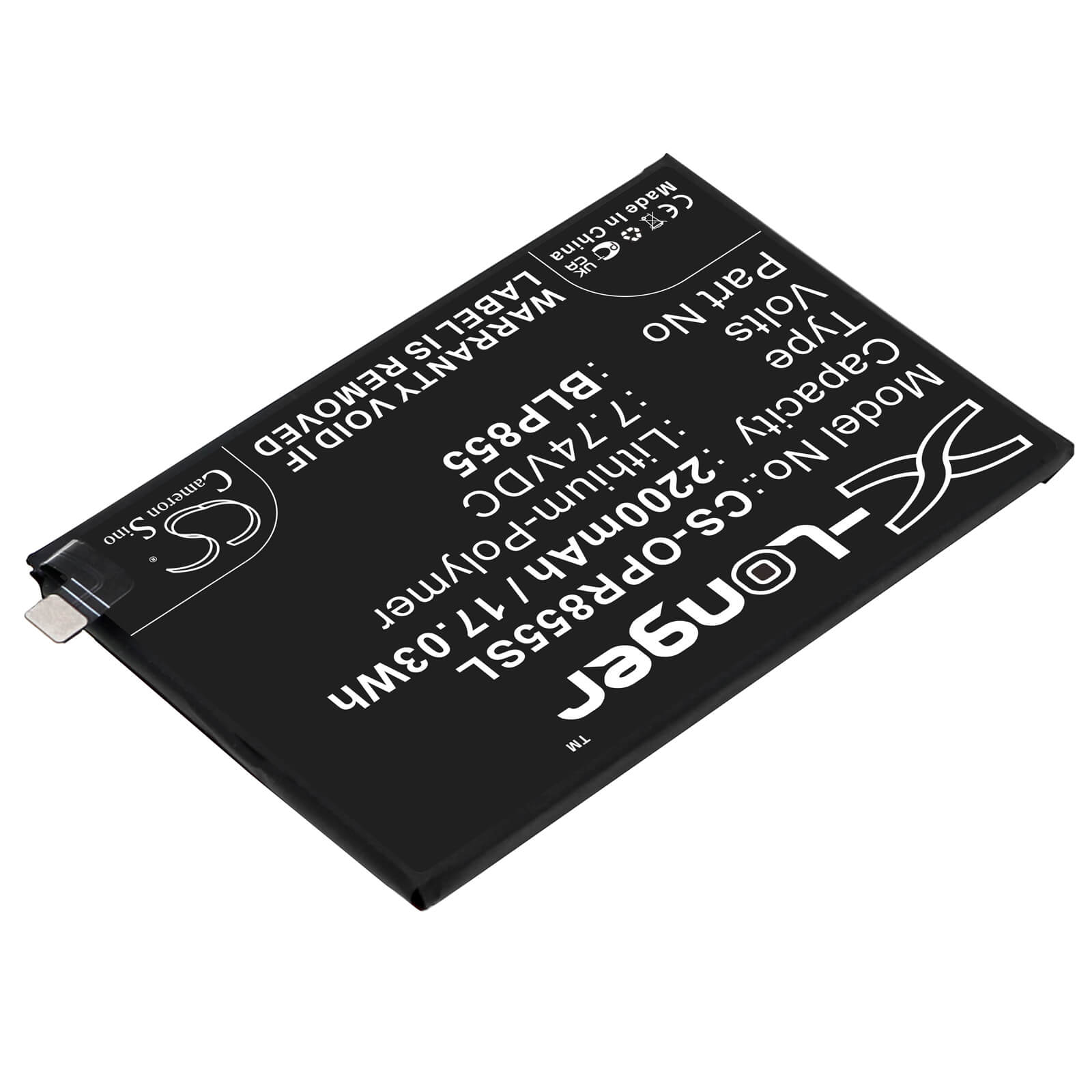 Li-Polymer Battery fits Oppo, Pepm00, Reno6 Pro 5g 7.74V, 2200mAh / 17.03Wh Mobile & SmartPhone Cameron Sino Technology Limited