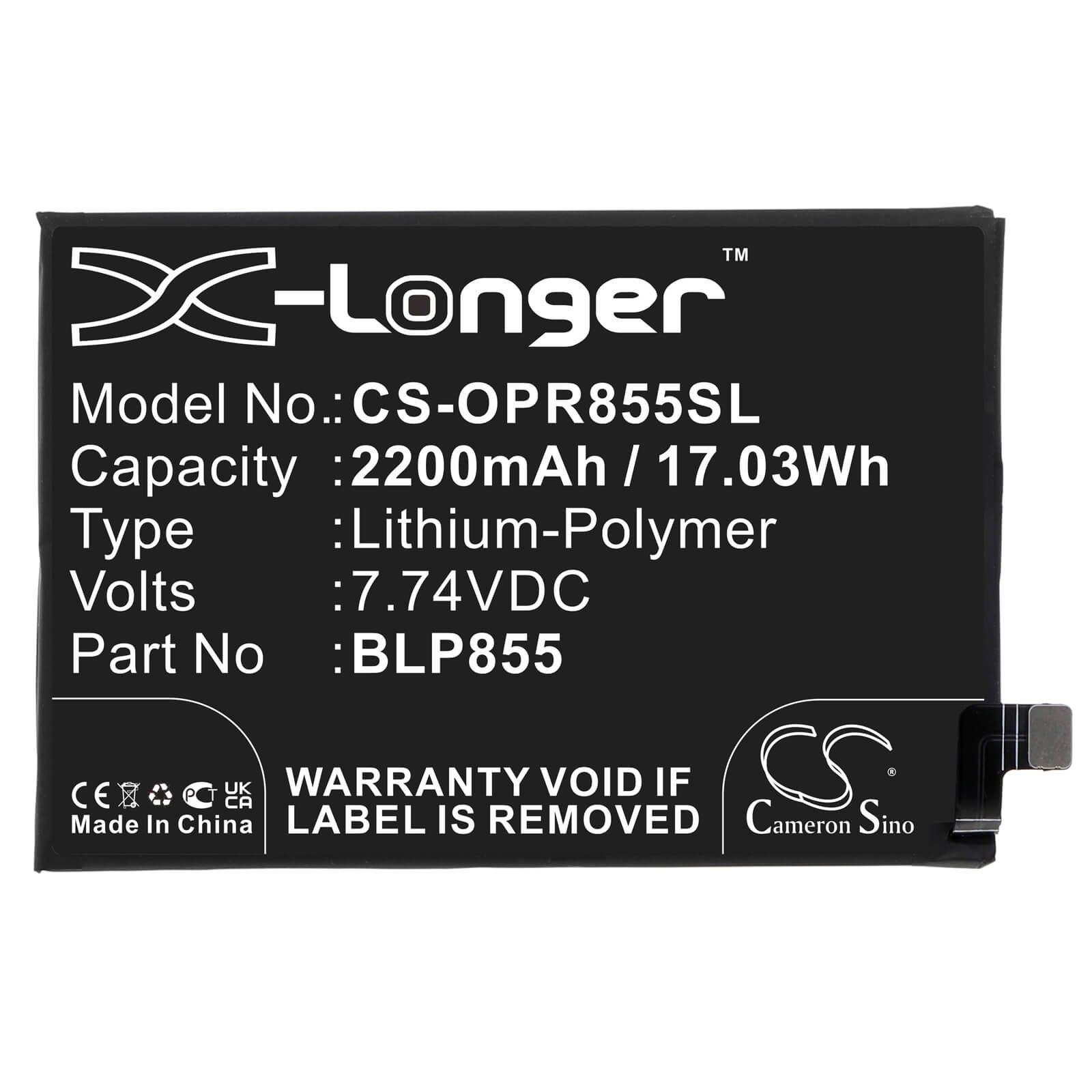 Li-Polymer Battery fits Oppo, Pepm00, Reno6 Pro 5g 7.74V, 2200mAh / 17.03Wh Mobile & SmartPhone Cameron Sino Technology Limited