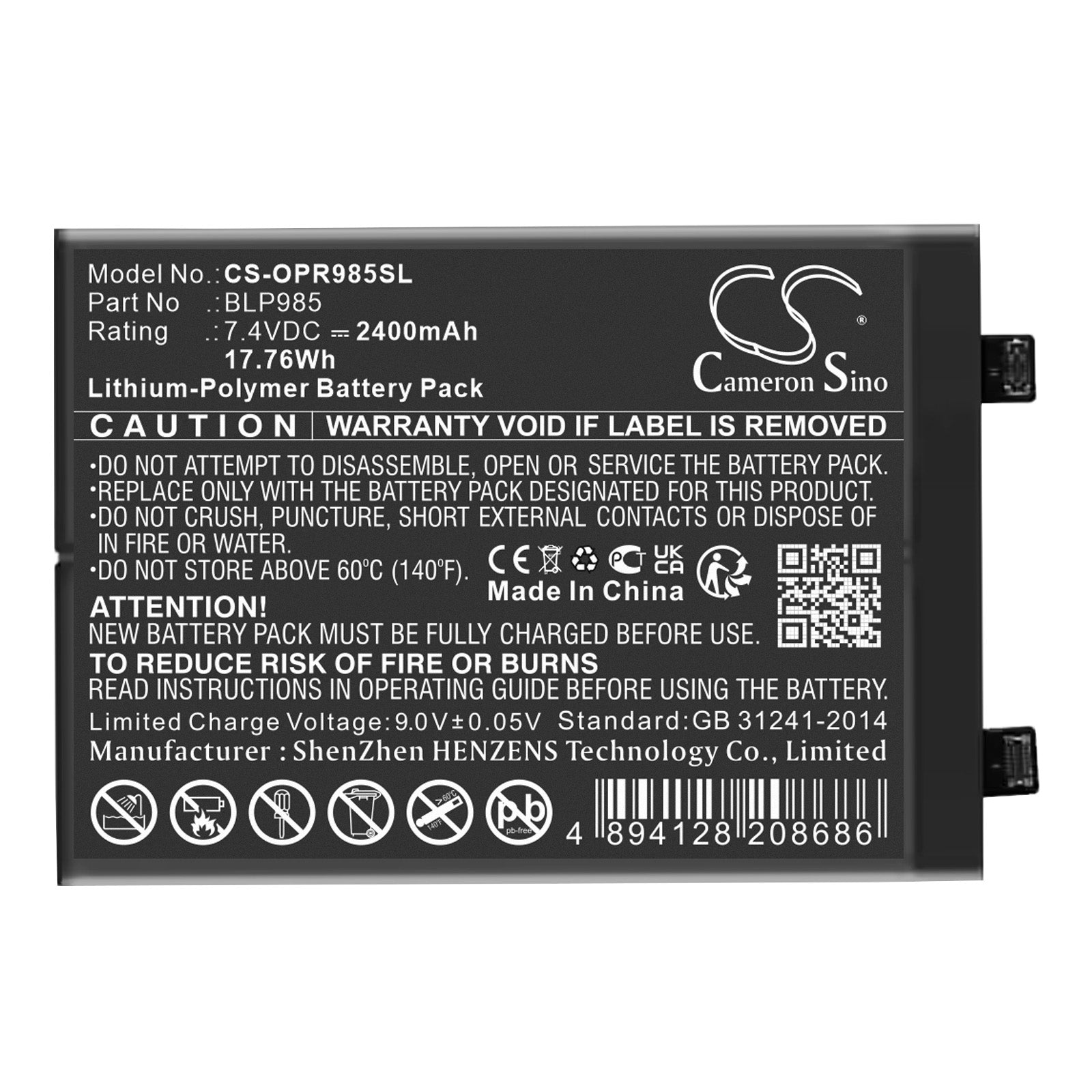 7.4V, Li-Polymer, 2400mAh, Battery fits Oppo Realme GT NEO5 | Realme GT NEO5, 17.76Wh Mobile, SmartPhone Cameron Sino Technology Limited