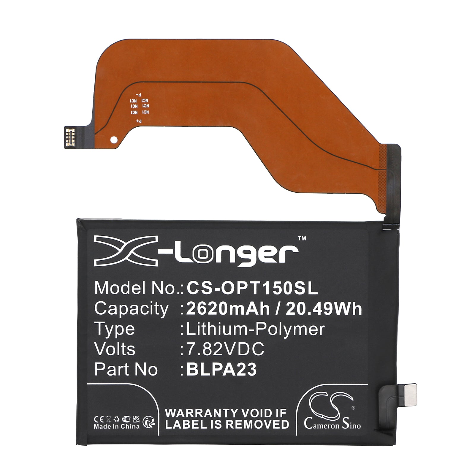 Li-Polymer, Mobile, SmartPhone Battery fits Oppo Realme Gt5 150w, 7.82V, 2620mAh Mobile, SmartPhone Cameron Sino Technology Limited
