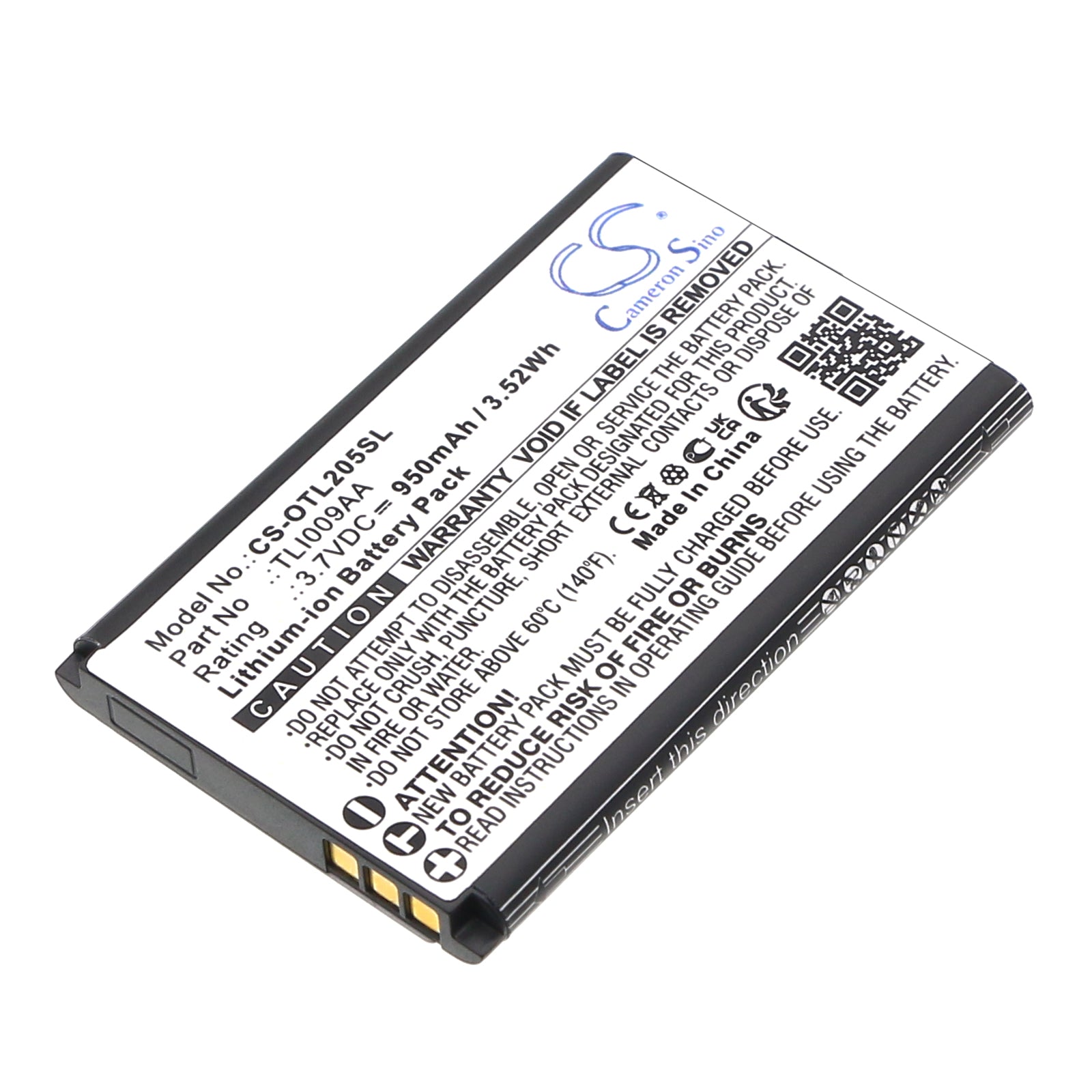 3.7V, Li-ion, 950mAh, Battery fits Alcatel OT-2038X, OT-2053D, 3.52Wh Mobile, SmartPhone Cameron Sino Technology Limited