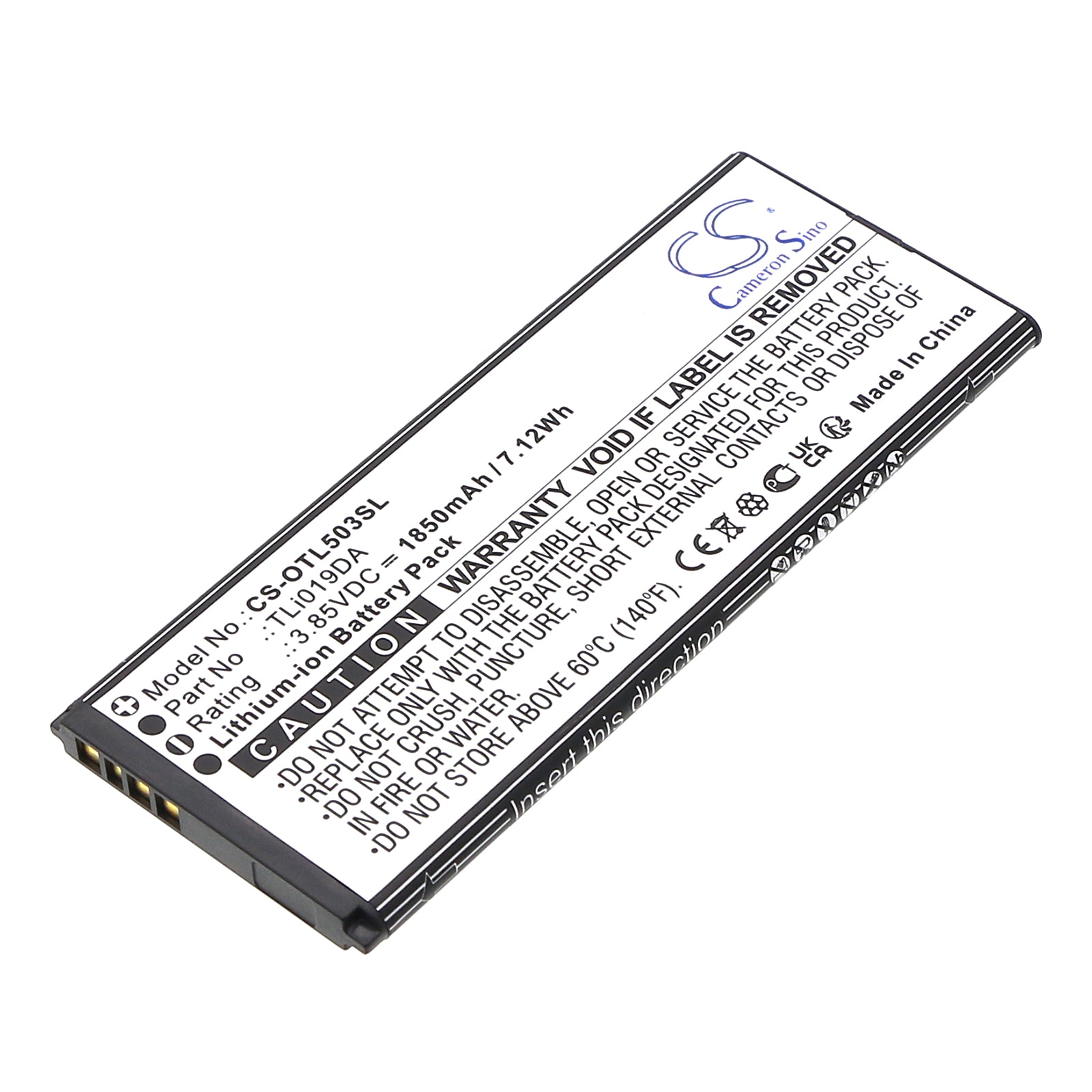3.85V, Li-ion, 1850mAh, Battery fits Alcatel OT-5005R, OT-5033A, 7.12Wh Mobile, SmartPhone Cameron Sino Technology Limited