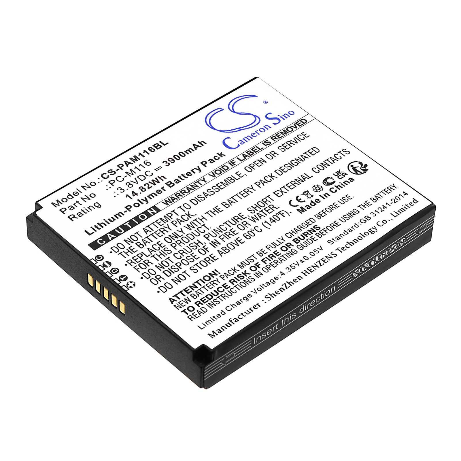 Li-Polymer, Payment Terminal Battery fits Pax X3s, X5, 3.8V, 3900mAh Payment Terminal Cameron Sino Technology Limited