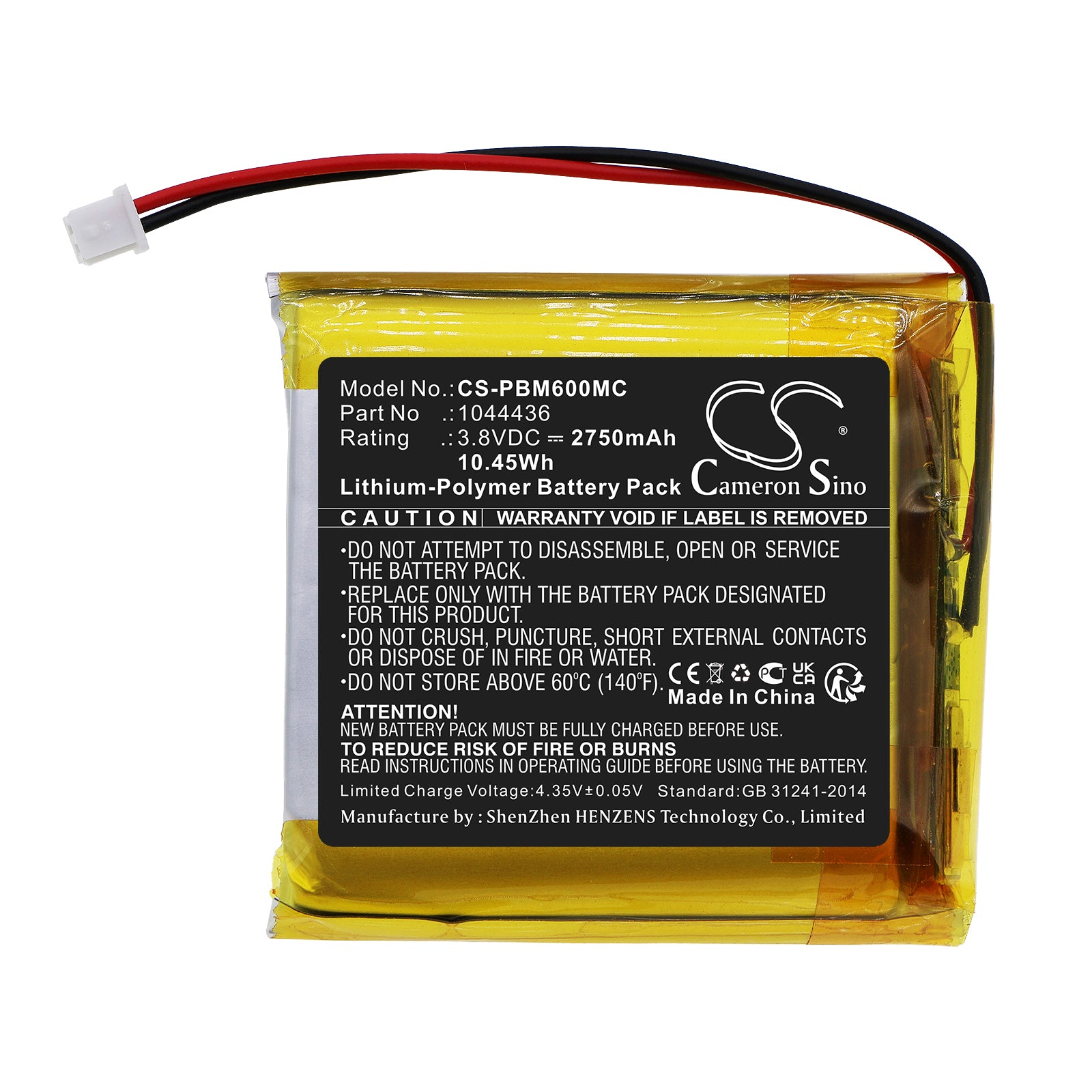 Li-Polymer, Body Camera Battery fits Pyle Ppbcm6, 3.8V, 2750mAh Body Camera Cameron Sino Technology Limited