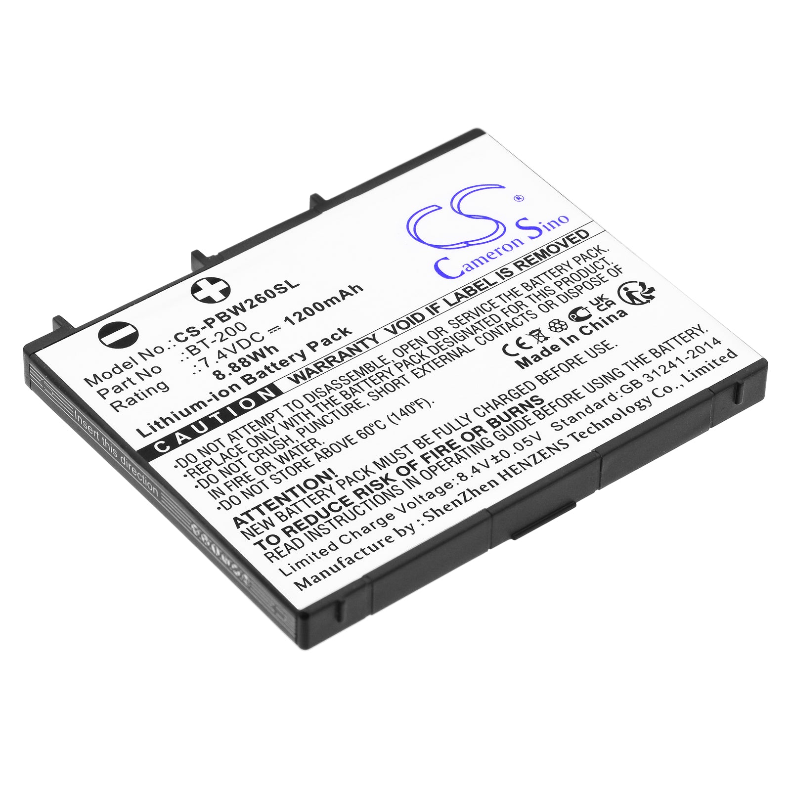 Li-ion, Portable Printer Battery fits Brother Mw-260, Mw-260 Mprint Portable Printer, 7.4V, 1200mAh Portable Printer Cameron Sino Technology Limited
