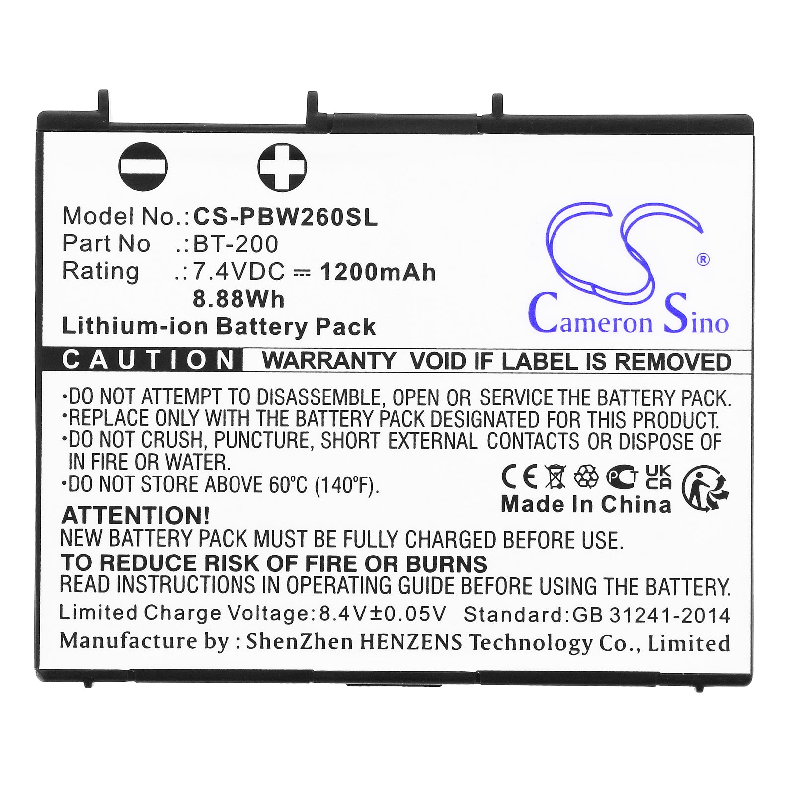 Li-ion, Portable Printer Battery fits Brother Mw-260, Mw-260 Mprint Portable Printer, 7.4V, 1200mAh Portable Printer Cameron Sino Technology Limited