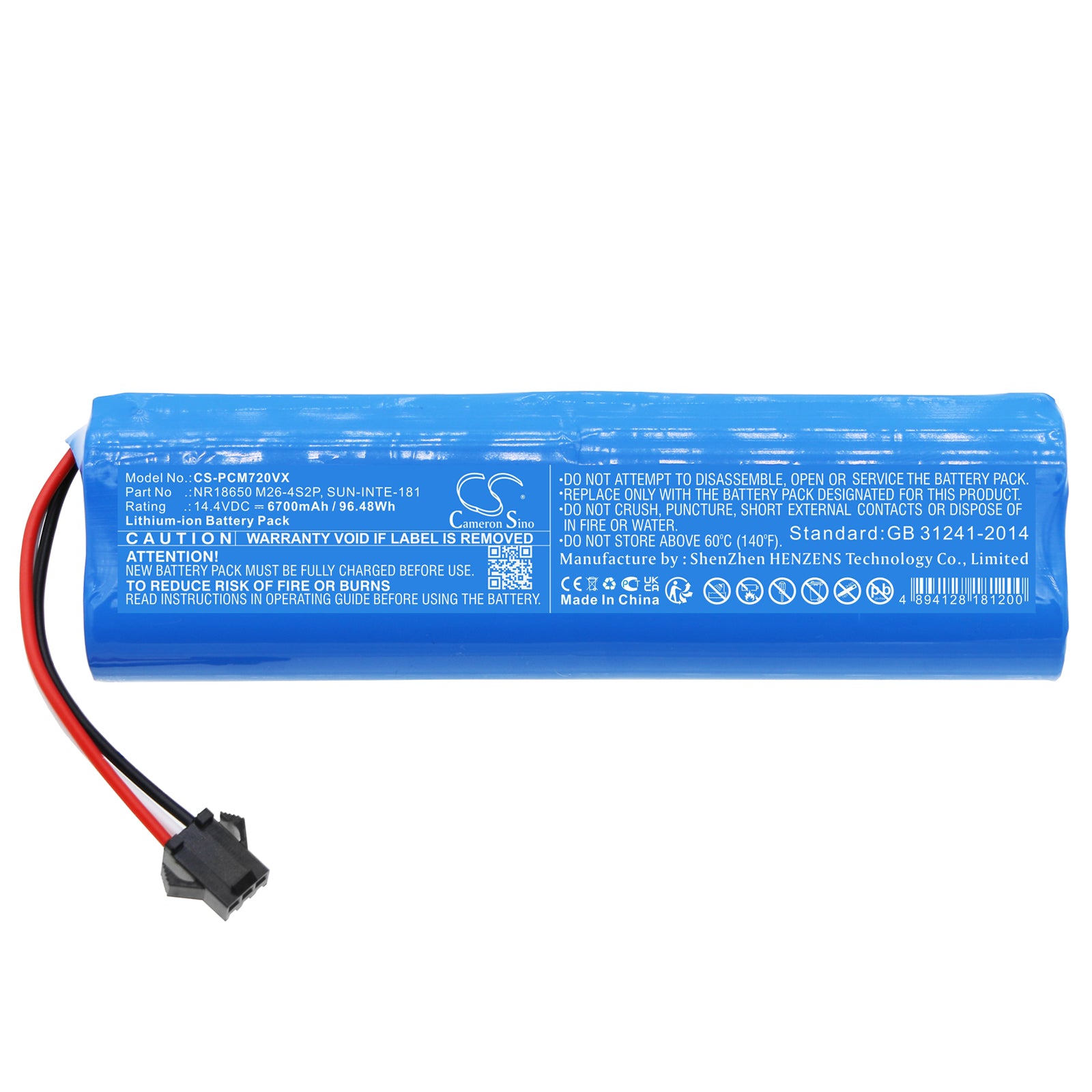 Li-ion, Vacuum Battery fits Laresar L6 Pro, Cobbo Pro 27, 14.4V, 6700mAh Vacuum Cameron Sino Technology Limited
