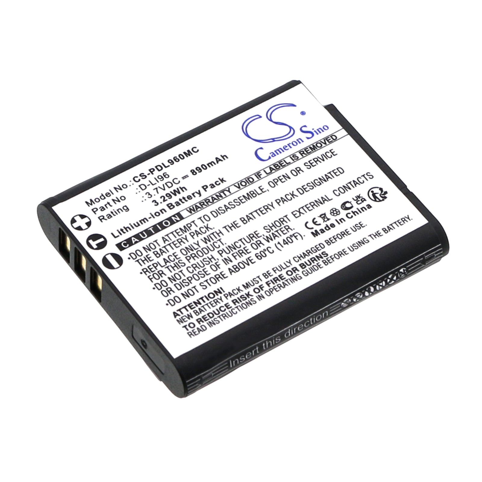 Li-ion, Camera Battery fits Pentax Wg-1000, 3.7V, 890mAh Camera Cameron Sino Technology Limited