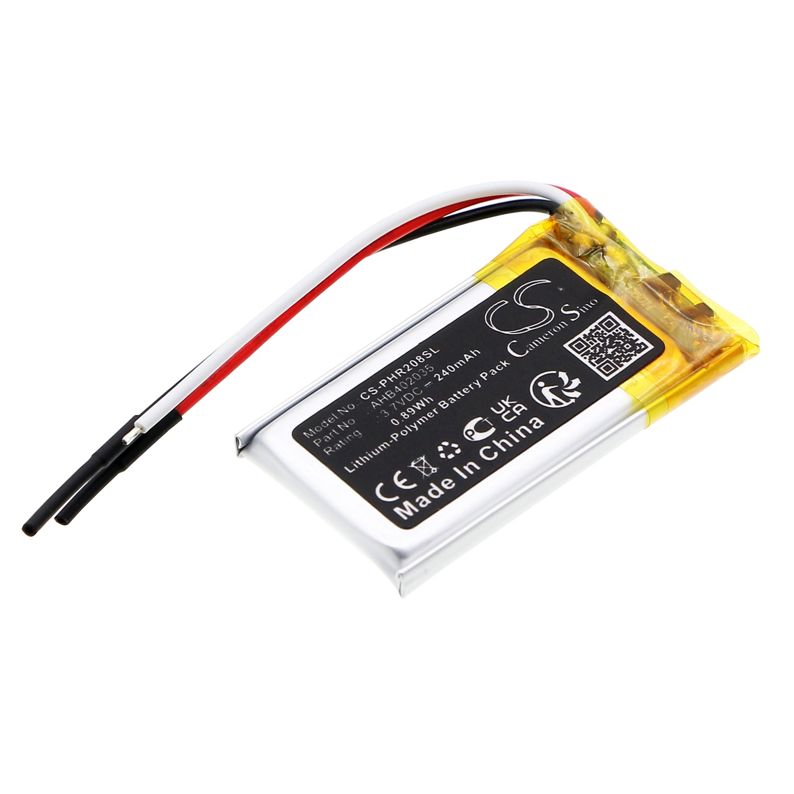 3.7V, Li-Polymer, 240mAh, Battery fits Philips CVR208, 0.89Wh Dashcam Cameron Sino Technology Limited