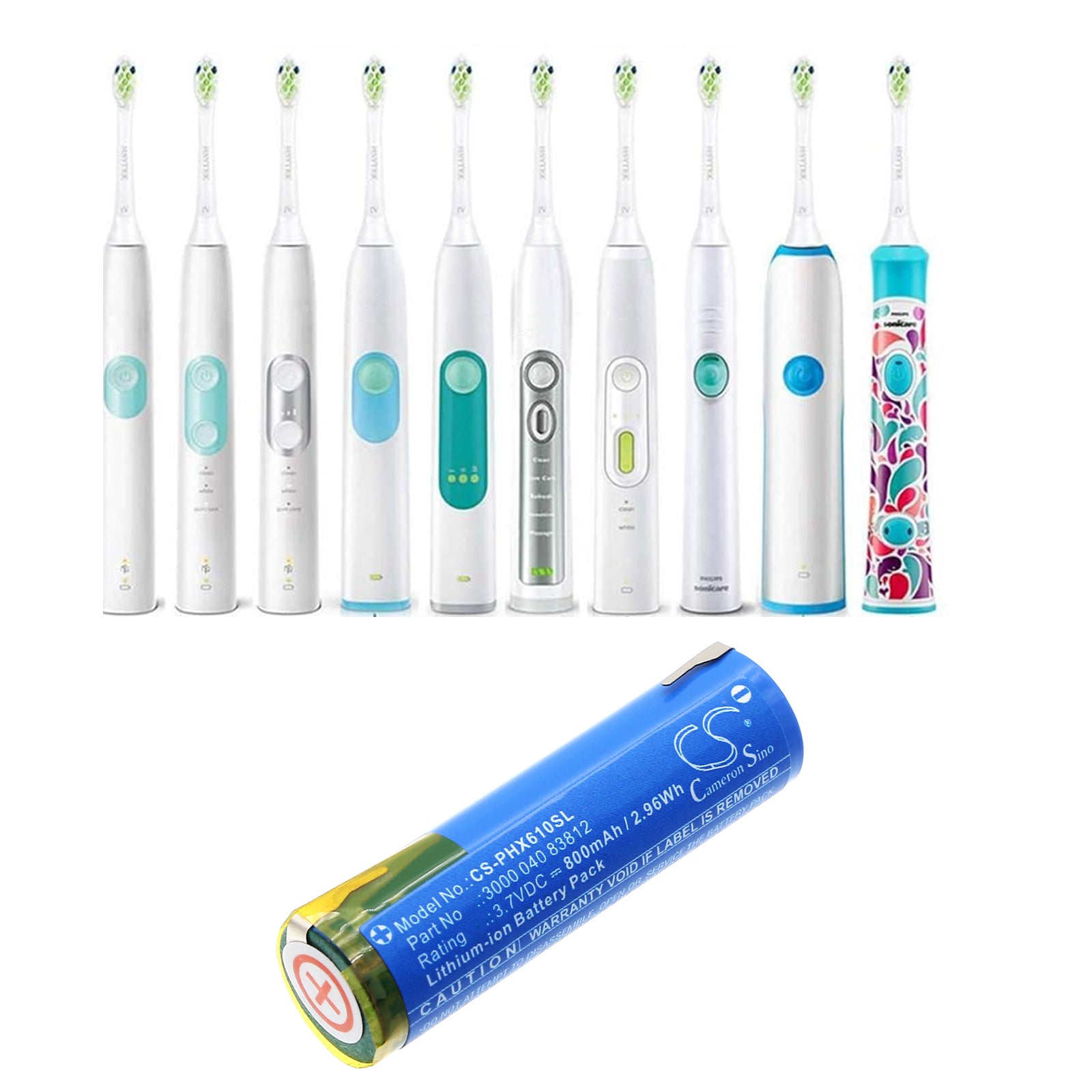 3.7V, Li-ion, 800mAh, Battery fits Oral-B 10000, 3765, 2.96Wh Shaver Cameron Sino Technology Limited